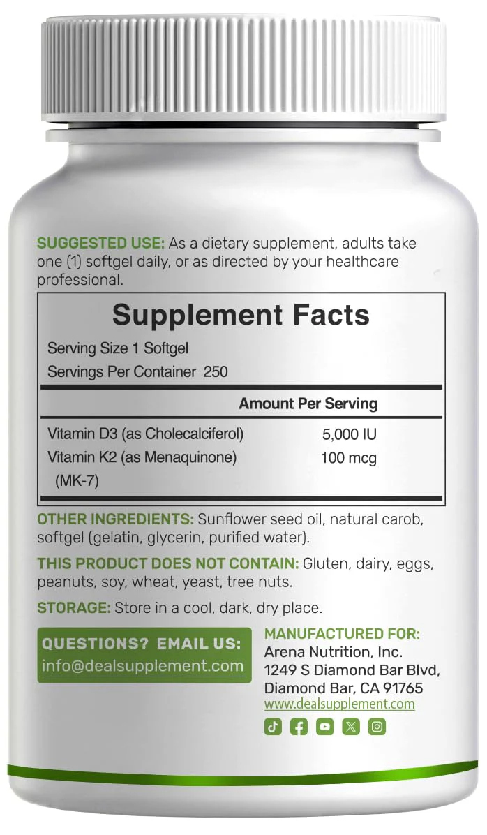 DEAL SUPPLEMENT 2 Pack Vitamin D3 5,000 IU + K2 MK7 Softgels, 500 Count | 2-in-1 Complex | Supports Heart, Bone, Teeth & Immune Health | Easy to Swallow - Image 6