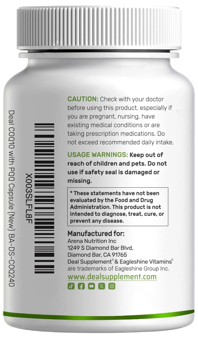 DEAL SUPPLEMENT CoQ10 200mg with PQQ 200mcg, 240 Veggie Capsules | Bioavailable Coenzyme Q10 Complex | Supports Heart, Energy & Brain Health | Antioxidant Support | Non-GMO - Image 2