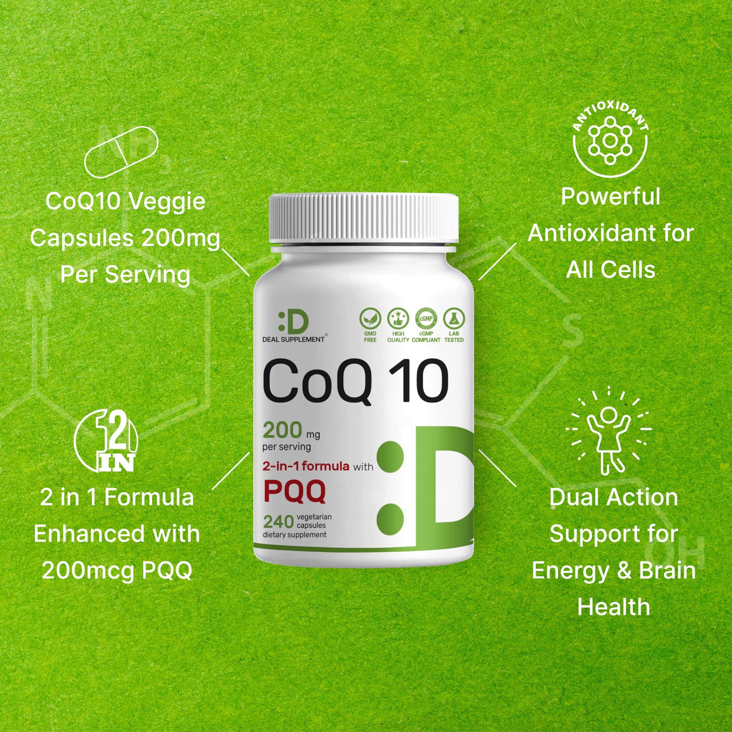 DEAL SUPPLEMENT CoQ10 200mg with PQQ 200mcg, 240 Veggie Capsules | Bioavailable Coenzyme Q10 Complex | Supports Heart, Energy & Brain Health | Antioxidant Support | Non-GMO - Image 5