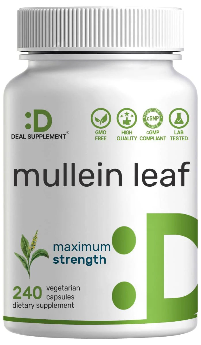 DEAL SUPPLEMENT Mullein Leaf Extract 240 Veggie Capsules – 4 Month Supply – Non-GMO, Vegan