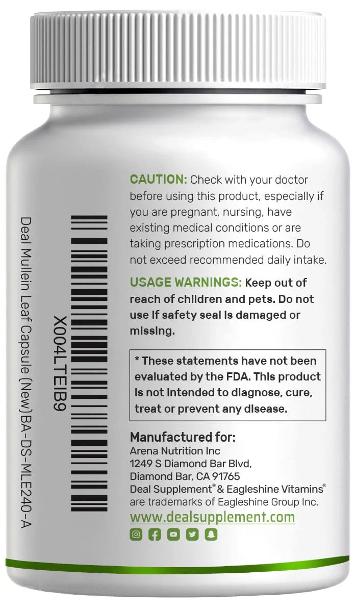 DEAL SUPPLEMENT Mullein Leaf Extract 240 Veggie Capsules – 4 Month Supply – Non-GMO, Vegan - Image 2