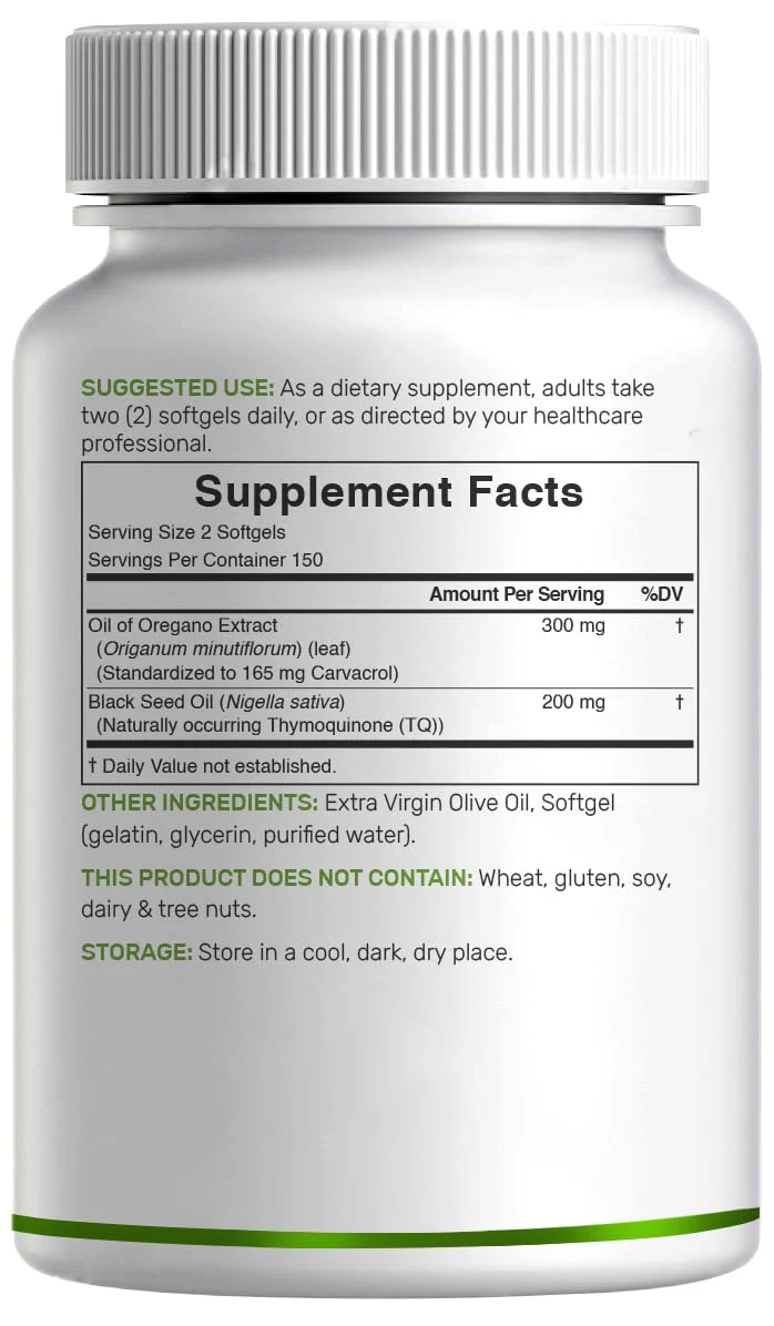 DEAL SUPPLEMENT Oil of Oregano Softgels with Black Seed Oil 300 Count – 30:1 Extract, Active Carvacrol & Thymoquinone – Antioxidant Immune Health Support – Plant Based, Non-GMO - Image 2