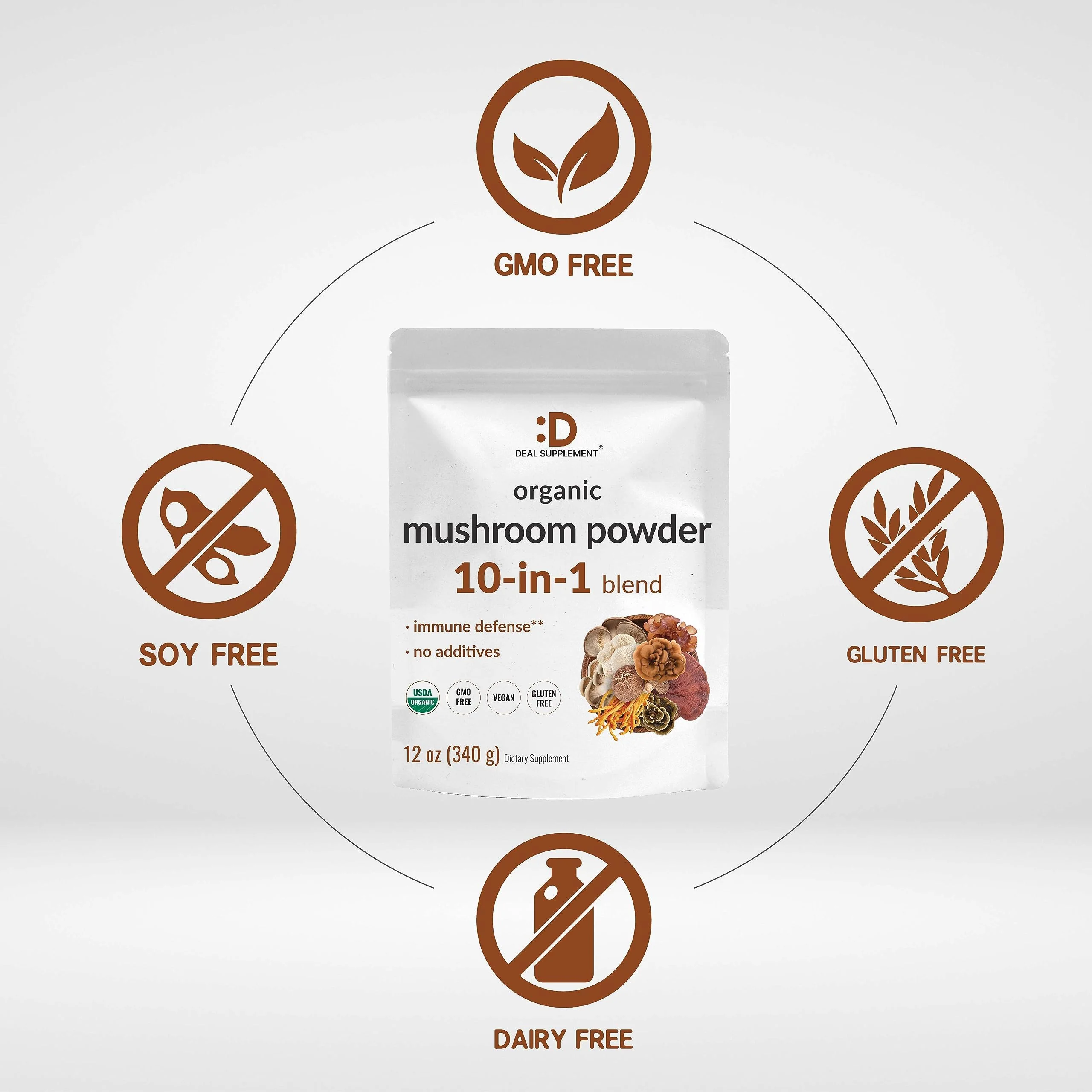 DEAL SUPPLEMENT Organic Mushroom Powder Supplement, 12oz – 10 in 1 Active Blend – Shiitake, Lions Mane, Cordyceps, Chaga, with More –Supports Immune, Energy, & Brain Health – Non-GMO, Vegan - Image 5