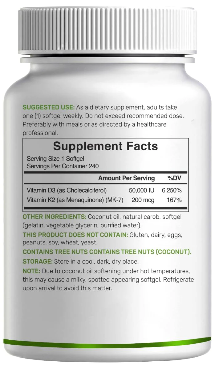 DEAL SUPPLEMENT Vitamin D3 50,000 IU + K2 MK7 200mcg Softgels, 240 Count | 2-in-1 Complex with Virgin Coconut Oil | Supports Heart, Bone, Teeth & Immune Health | Easy to Swallow - Image 3