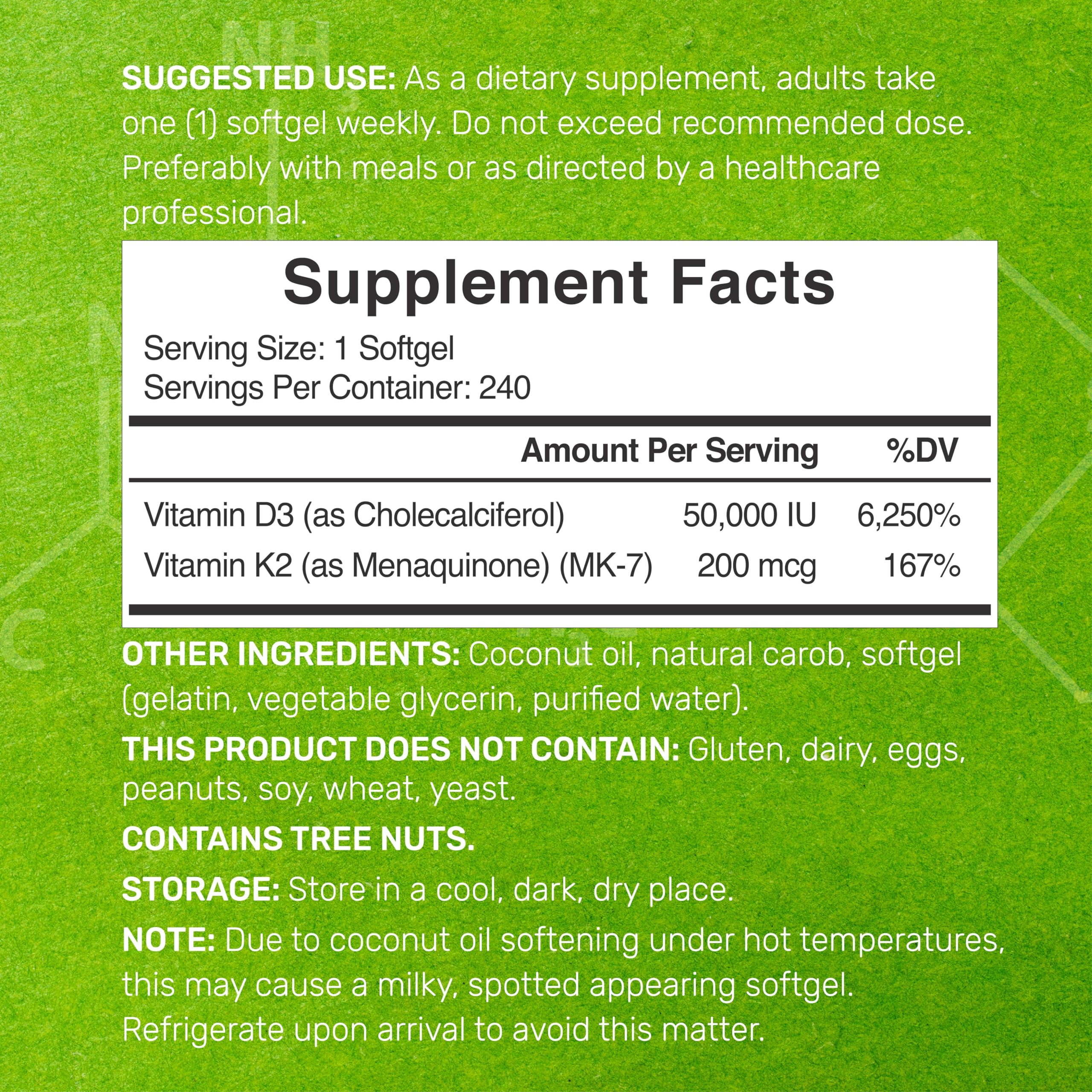 DEAL SUPPLEMENT Vitamin D3 50,000 IU + K2 MK7 200mcg Softgels, 240 Count | 2-in-1 Complex with Virgin Coconut Oil | Supports Heart, Bone, Teeth & Immune Health | Easy to Swallow - Image 8