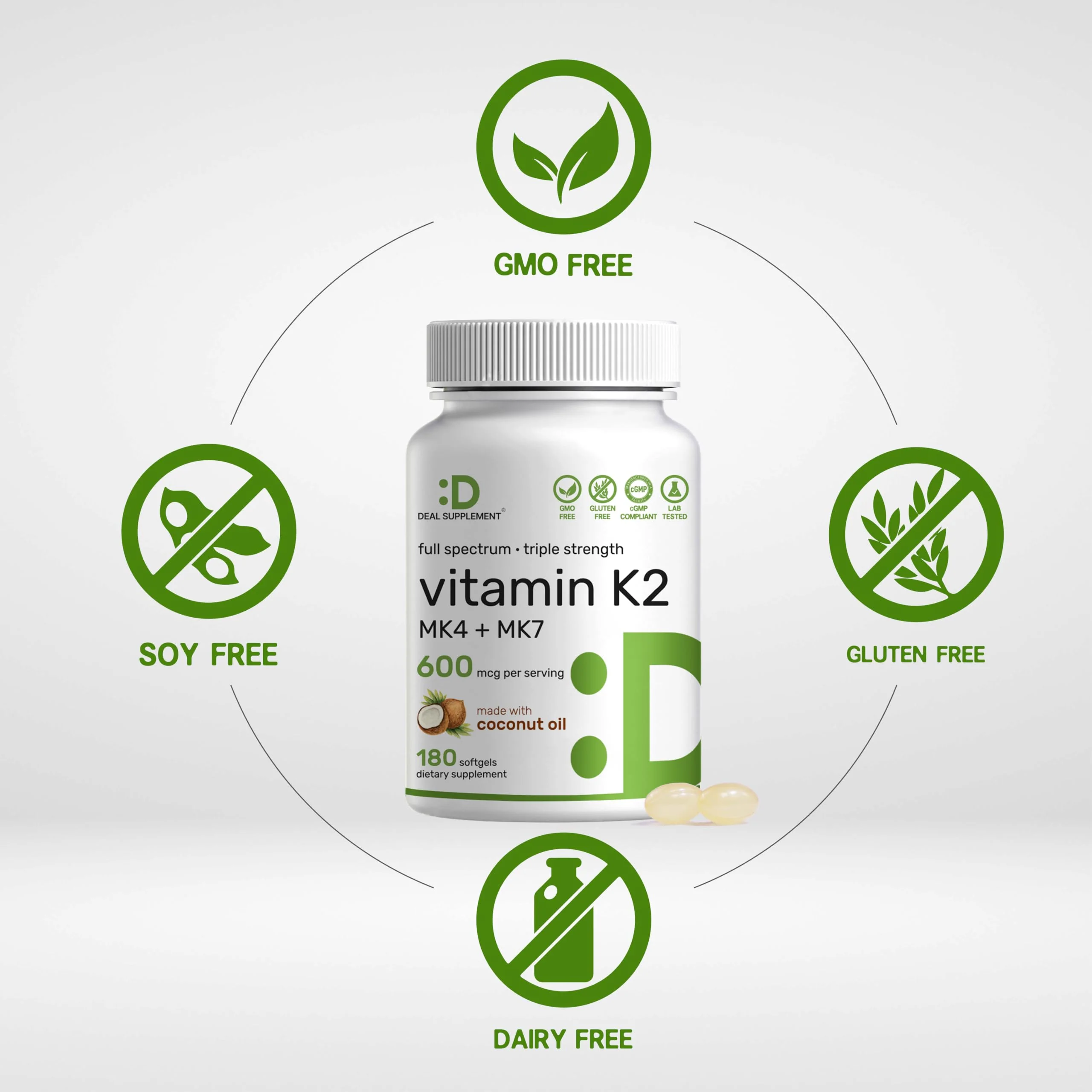 DEAL SUPPLEMENT Vitamin K2 Supplement 600mcg, 180 Coconut Oil Softgels | Full Spectrum High Absorption MK-7 & MK-4 Forms | Bone, Joint, & Immune Support – Non-GMO - Image 6