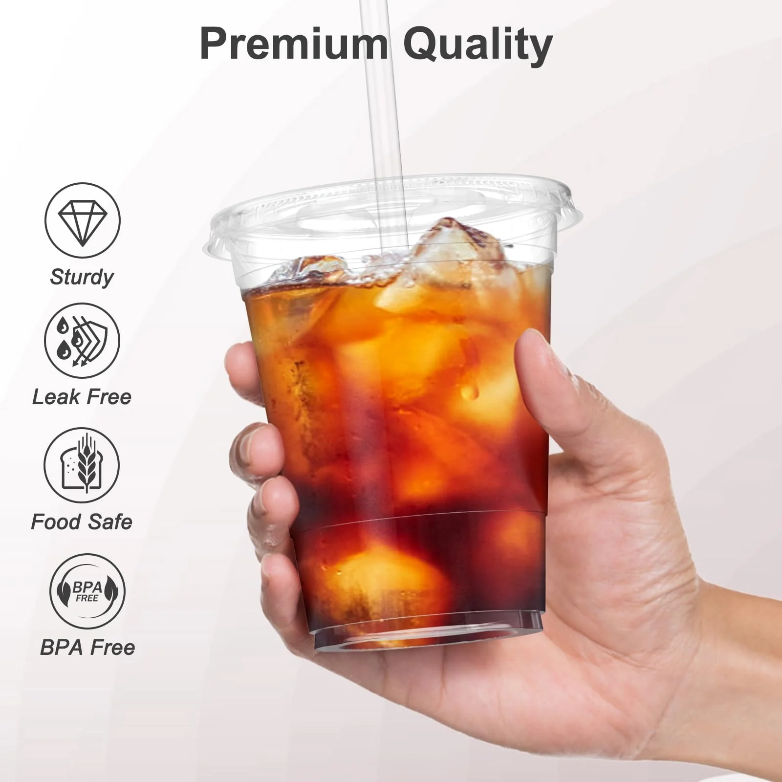 Dealusy 100 Pack - 16 oz Clear Plastic Cups with Lids and Straws, Sturdy & Food Safe Iced Coffee Cups with lids, Disposable Plastic Smoothie Cups for Cold Drinks - Image 3