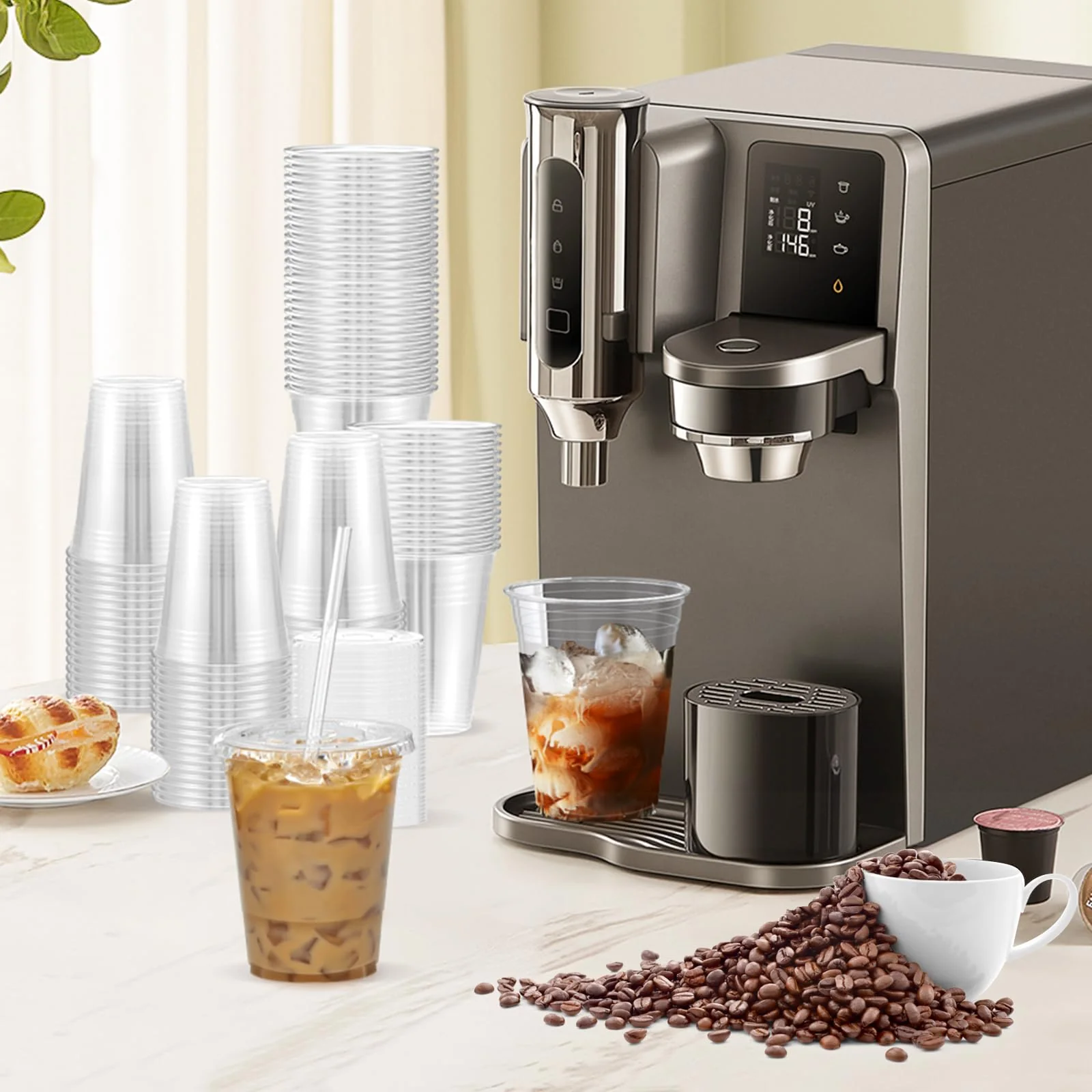 Dealusy 100 Pack - 16 oz Clear Plastic Cups with Lids and Straws, Sturdy & Food Safe Iced Coffee Cups with lids, Disposable Plastic Smoothie Cups for Cold Drinks - Image 6