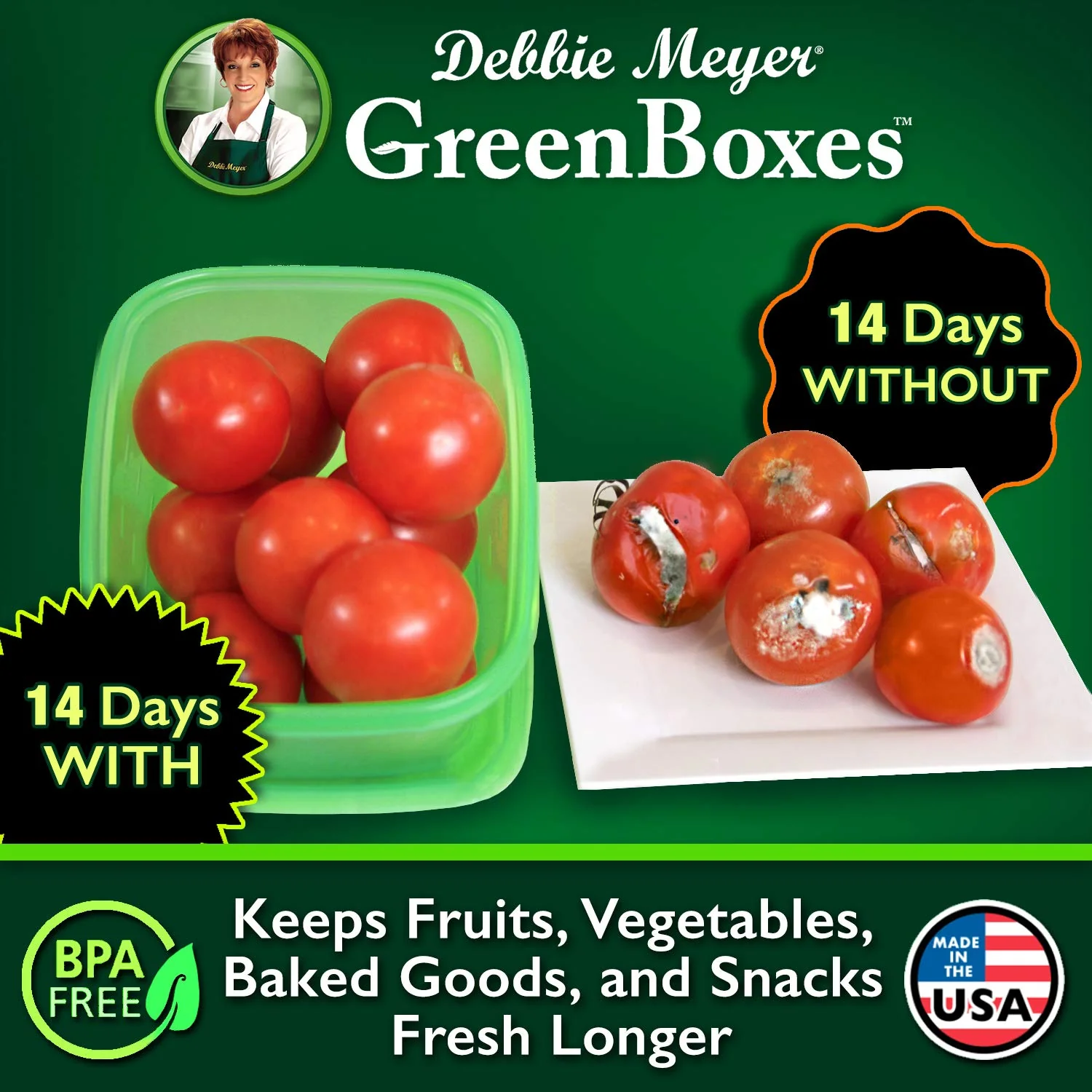 Debbie Meyer UltraLite GreenBox | Reusable Plastic Airtight Food Storage Containers with Lids, Keeps Fruit, Vegetables, Baked Goods Fresh Longer, In Fridges, Travel On-The-Go or Lunch | 32 Piece Set - Image 5