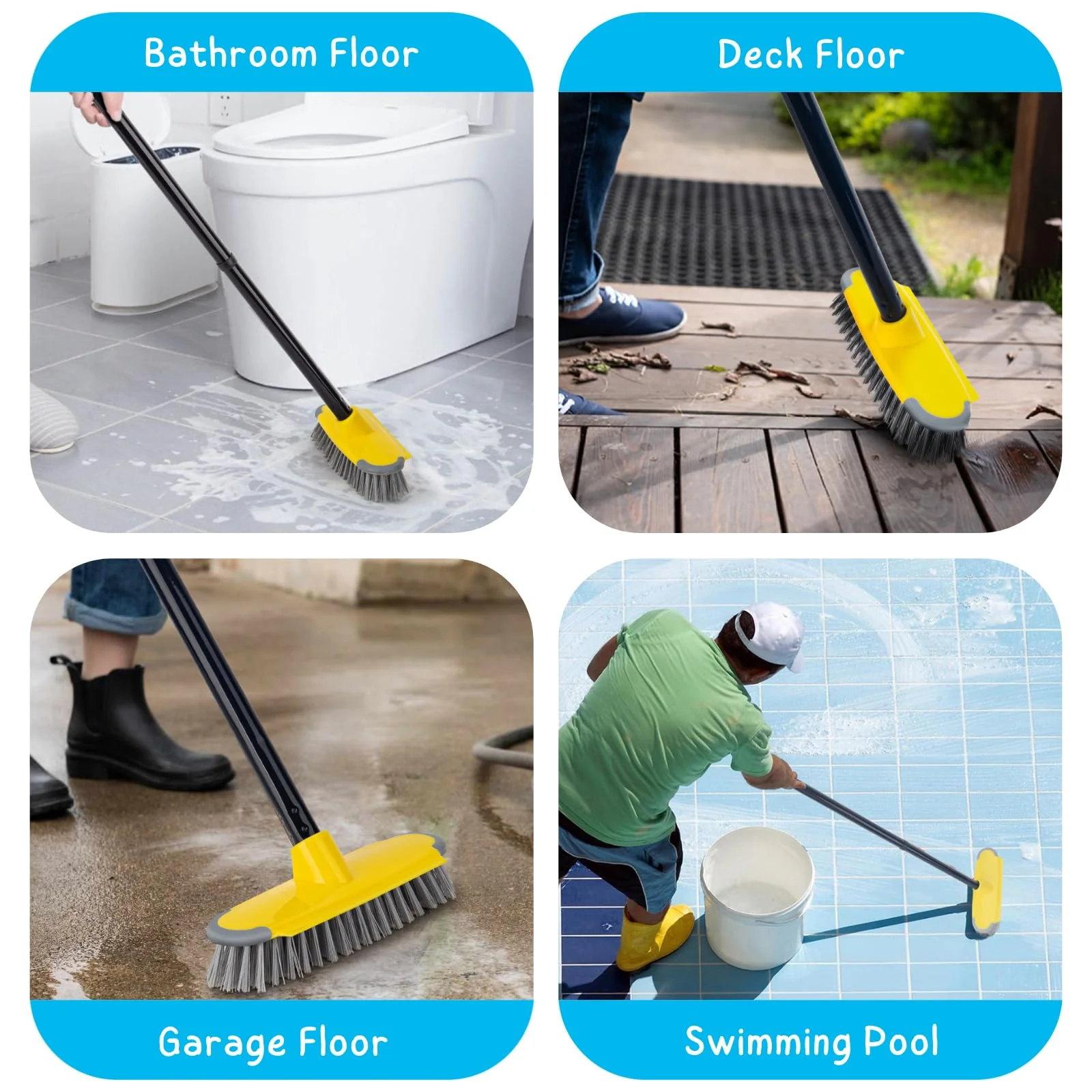 Deck Brush with Long Handle, Floor Scrub Broom for Shower, 50'' Outdoor Scrubber for Carpet, Boat, Patio, Garage, Concrete Cleaning - Image 2