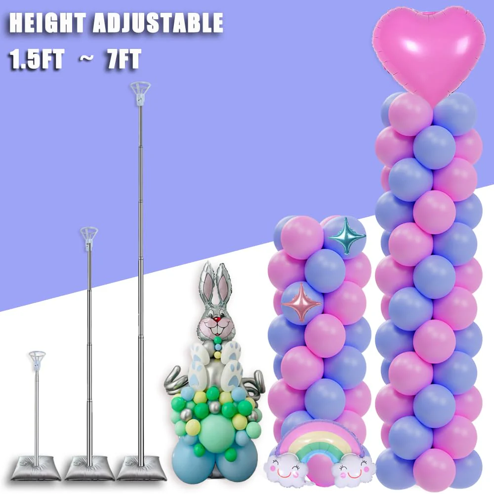 DECOJOY Balloon Columns Stand Set of 4, 7 Feet Telescoping Ballon Arches Stands with Bases for Floor, Height Adjustable Metal Ballon Tower Pillar Kits for Graduation, Birthday, Christmas - Image 5
