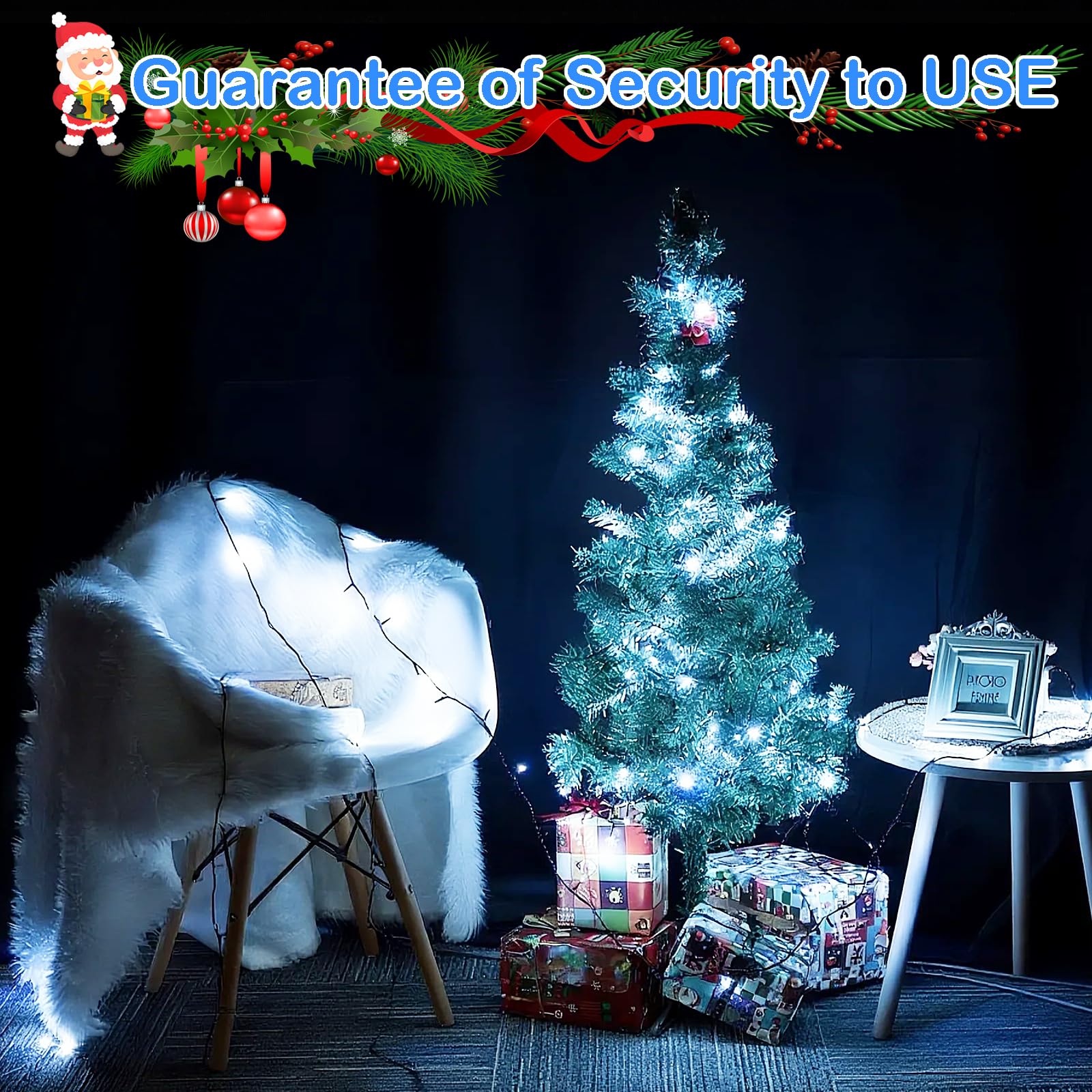 Decute 300LED Christmas String Lights Outdoor Waterproof 105FT UL Certified with End-to-End Plug 8 Modes, Cool White Indoor Starry Fairy Lights for Christmas Tree Patio Garden Wedding Party Decor - Image 4