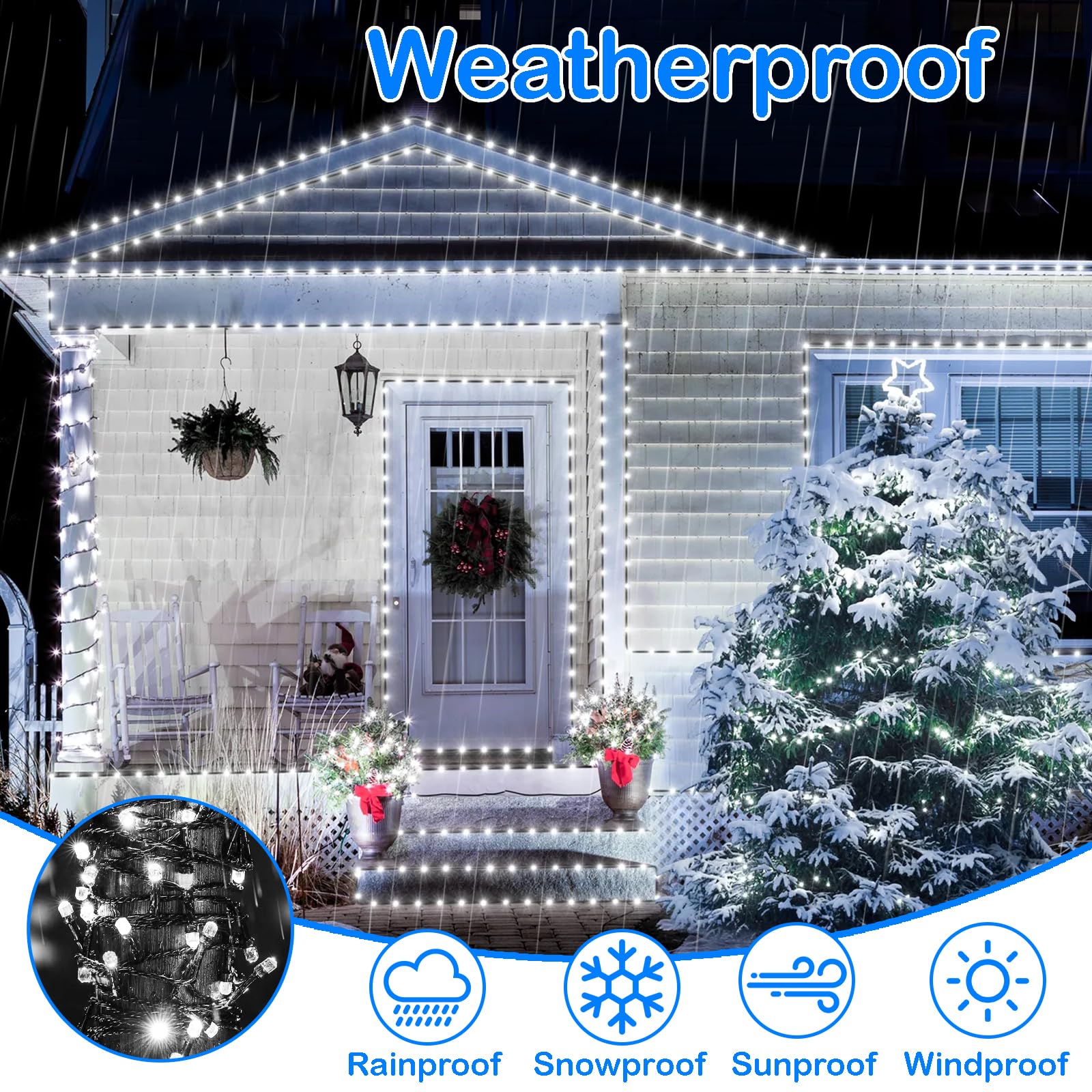 Decute 300LED Christmas String Lights Outdoor Waterproof 105FT UL Certified with End-to-End Plug 8 Modes, Cool White Indoor Starry Fairy Lights for Christmas Tree Patio Garden Wedding Party Decor - Image 7