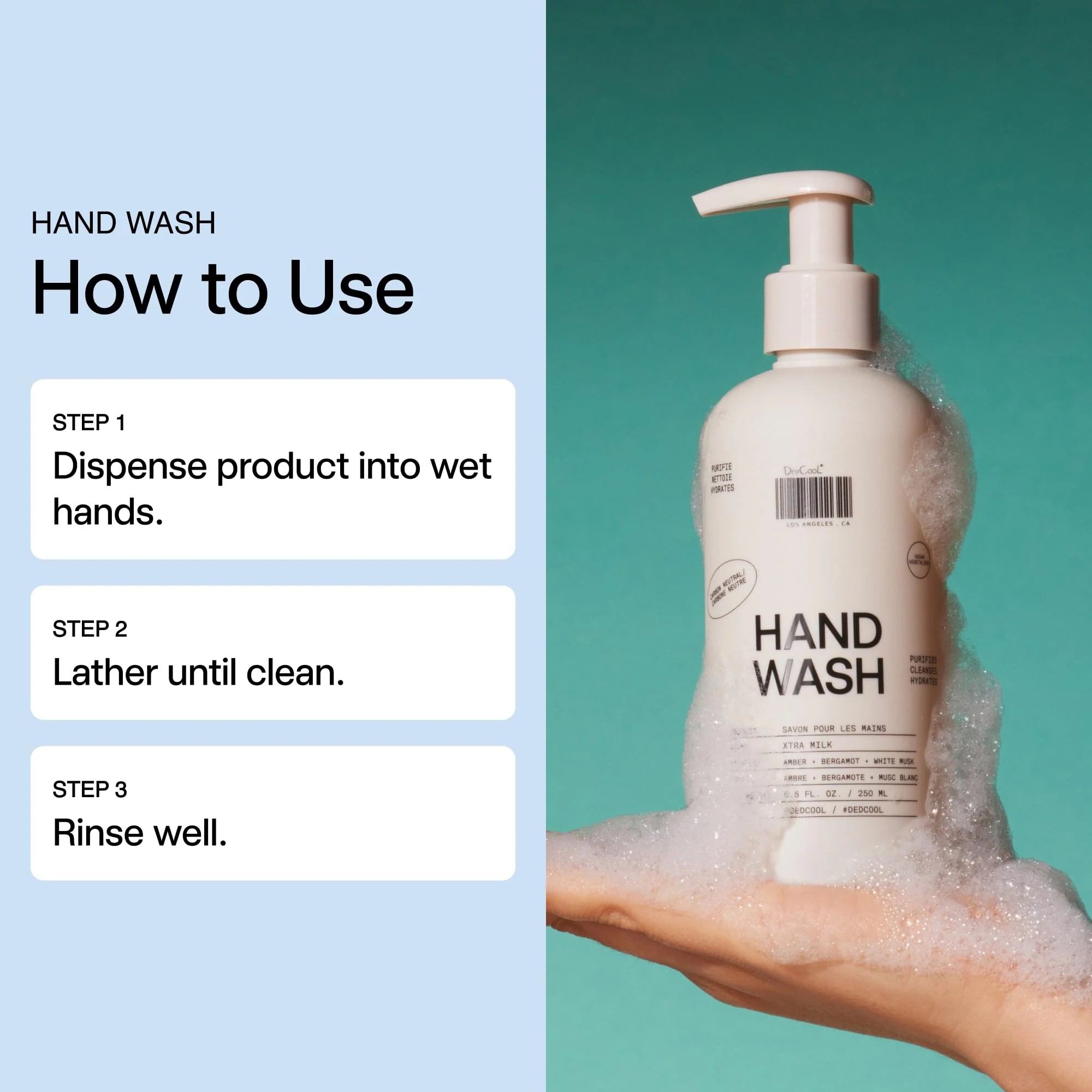 DedCool Hand Wash | Xtra Milk | Squalane, Aloe & Marshmallow Root | Gentle, Hydrating Cleanser | Non-Toxic, Vegan | 8.5 fl oz - Image 2