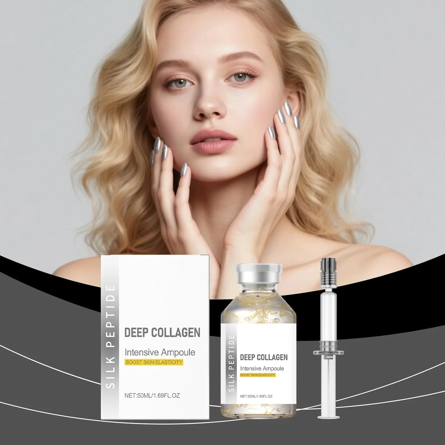 Deep Collagen Silk Peptide Lifting Ampoule Serum，Korean Facial Essence,Firming Wrinkle-Smoothing Hydrating，Non-Greasy Gentle Formul 50ML/1.69FL.OZ - Image 7