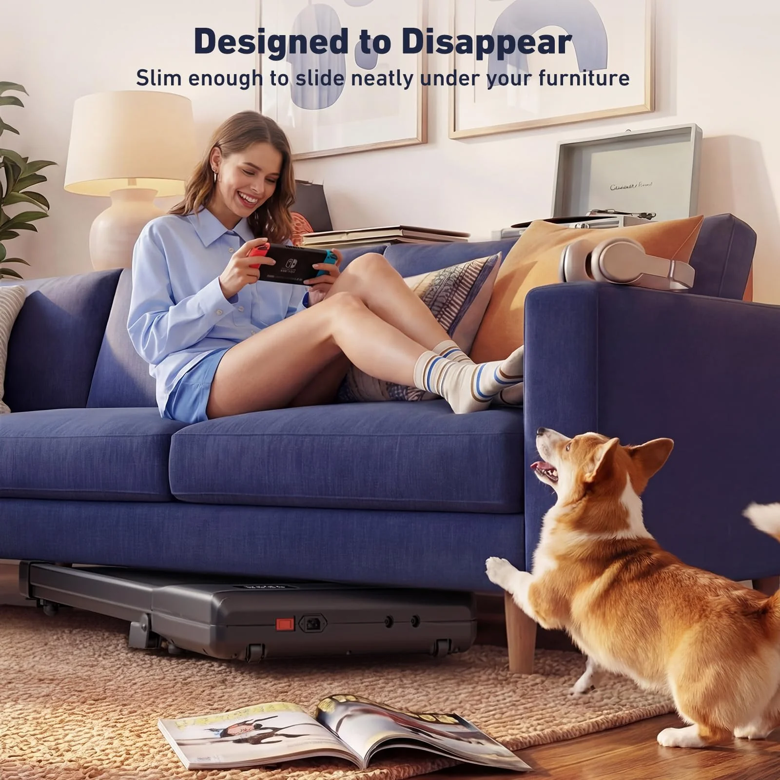 DeerRun Under Desk Walking Pad Treadmill with 6% Manual Incline, 0.6-3.8 MPH Walking Speed, 2.5 HP, 300 lb Capacity, App & Remote Control, for Home Office & Small Spaces - Image 4