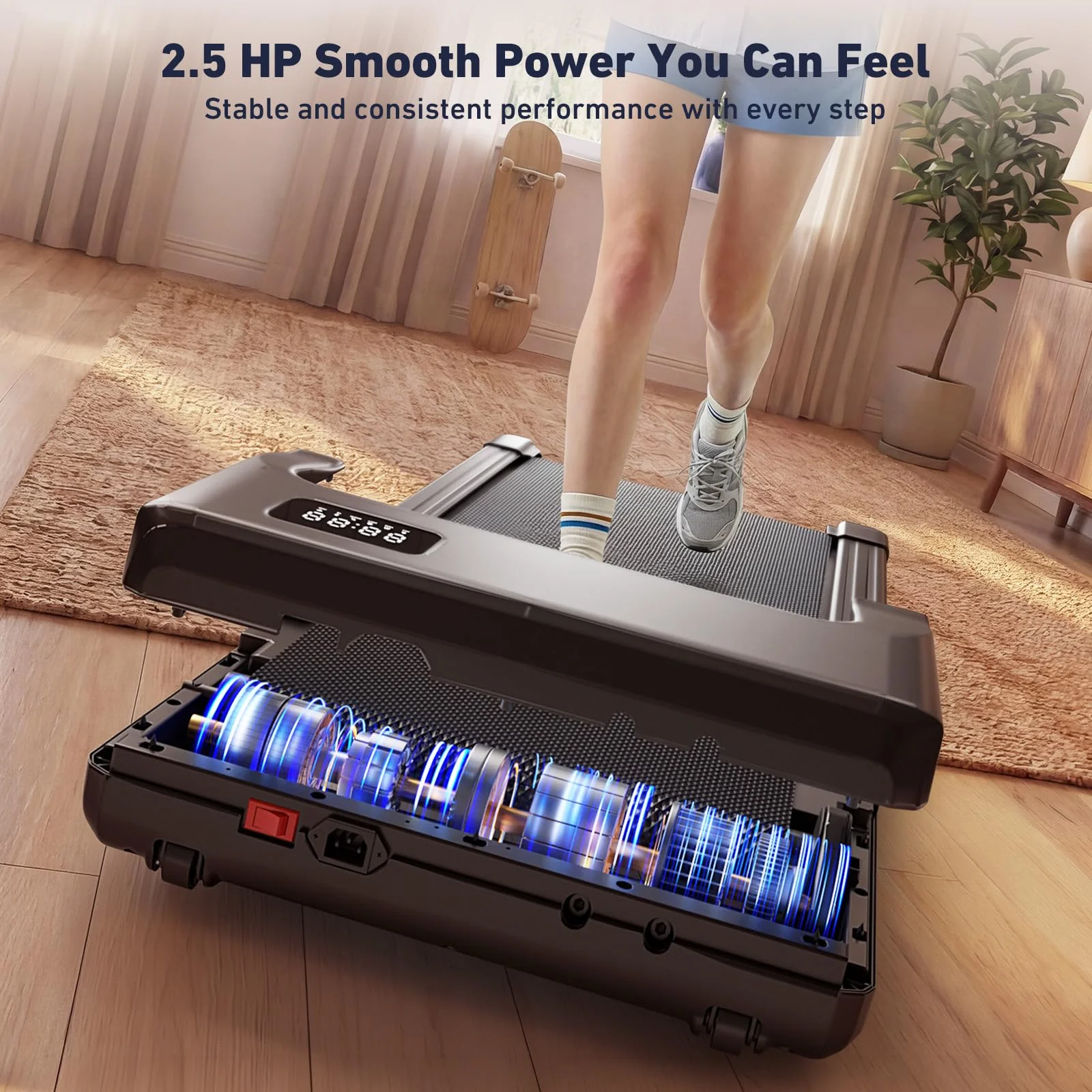 DeerRun Under Desk Walking Pad Treadmill with 6% Manual Incline, 0.6-3.8 MPH Walking Speed, 2.5 HP, 300 lb Capacity, App & Remote Control, for Home Office & Small Spaces - Image 6