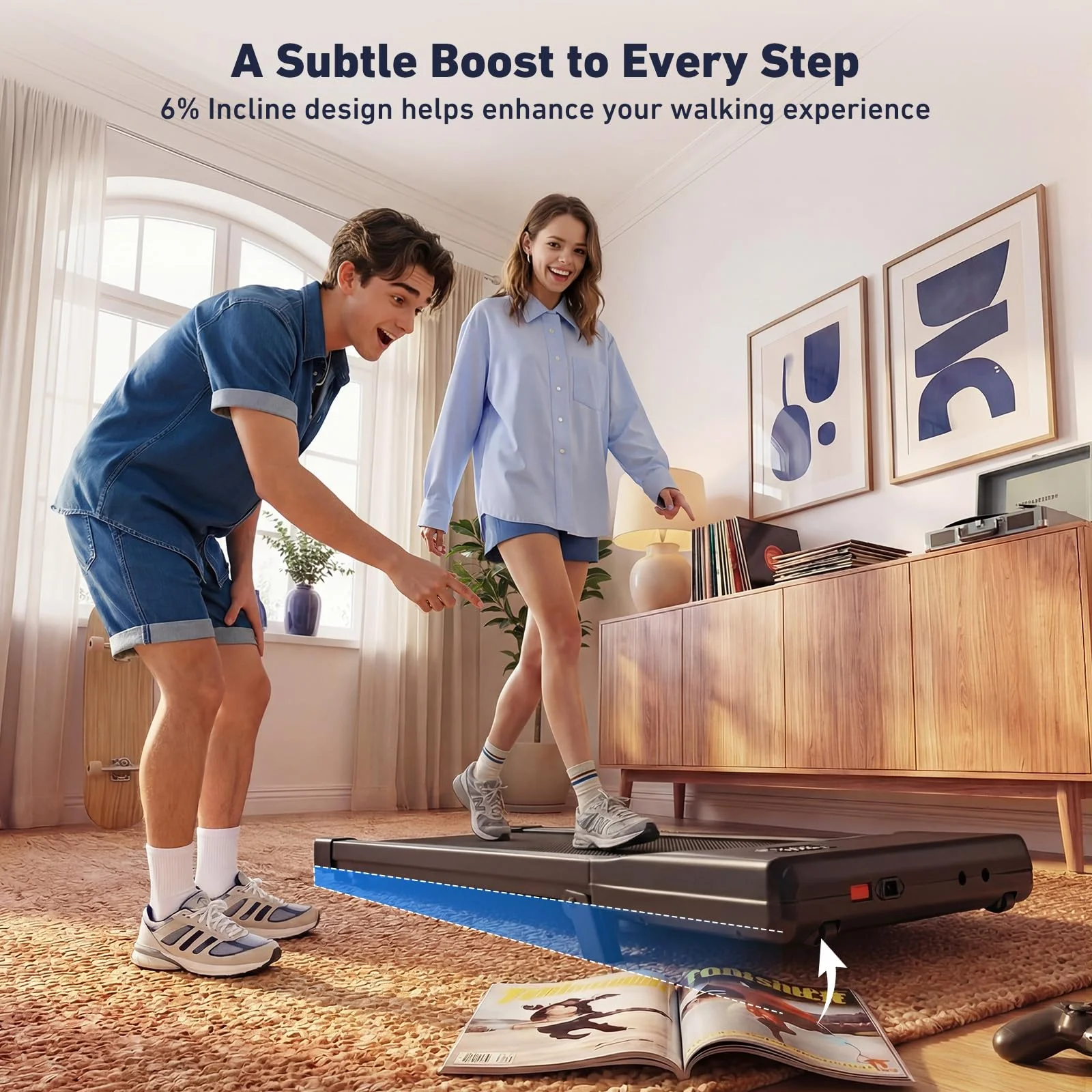 DeerRun Under Desk Walking Pad Treadmill with 6% Manual Incline, 0.6-3.8 MPH Walking Speed, 2.5 HP, 300 lb Capacity, App & Remote Control, for Home Office & Small Spaces - Image 7