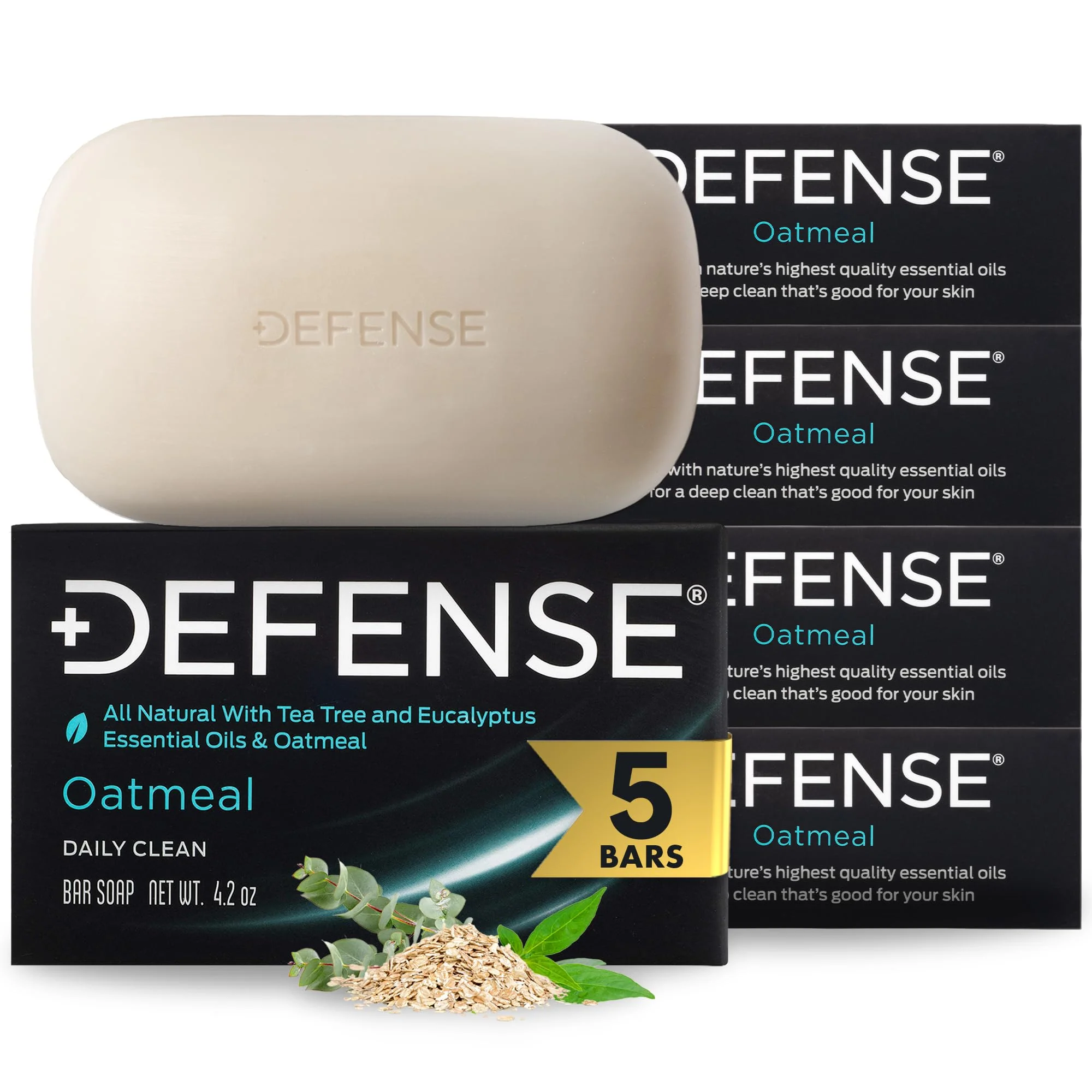 Defense Soap 5pk All Natural Oatmeal Bar Soap for Men | Made by Wrestlers with Tea Tree Oil & Eucalyptus Oil to Promote Healthy Skin