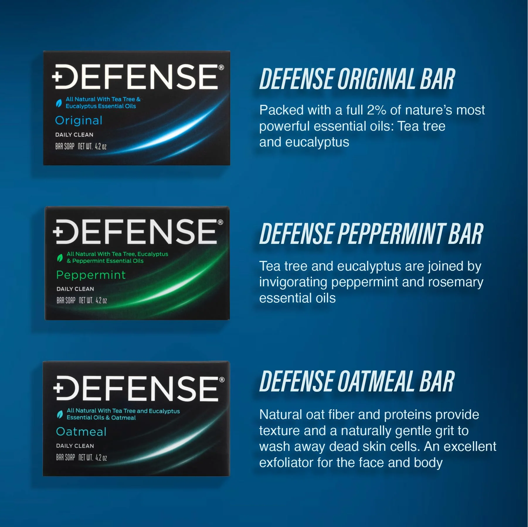 Defense Soap All Natural Tea Tree Bar Soap, 3 Bar Variety Pack - Original, Peppermint, Oatmeal - Image 9