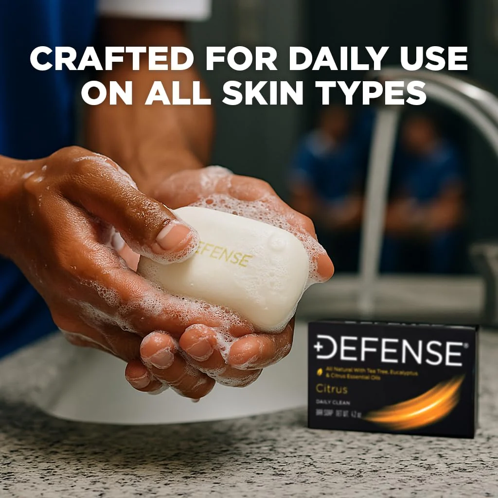 Defense Soap Citrus Bar – All Natural Tea Tree, Eucalyptus & Citrus Essential Oils – Post Workout Hygiene for Athletes, Sports & Active Lifestyles – Washes Away Sweat & Body Odor – 4.2 oz (Pack of 5) - Image 6