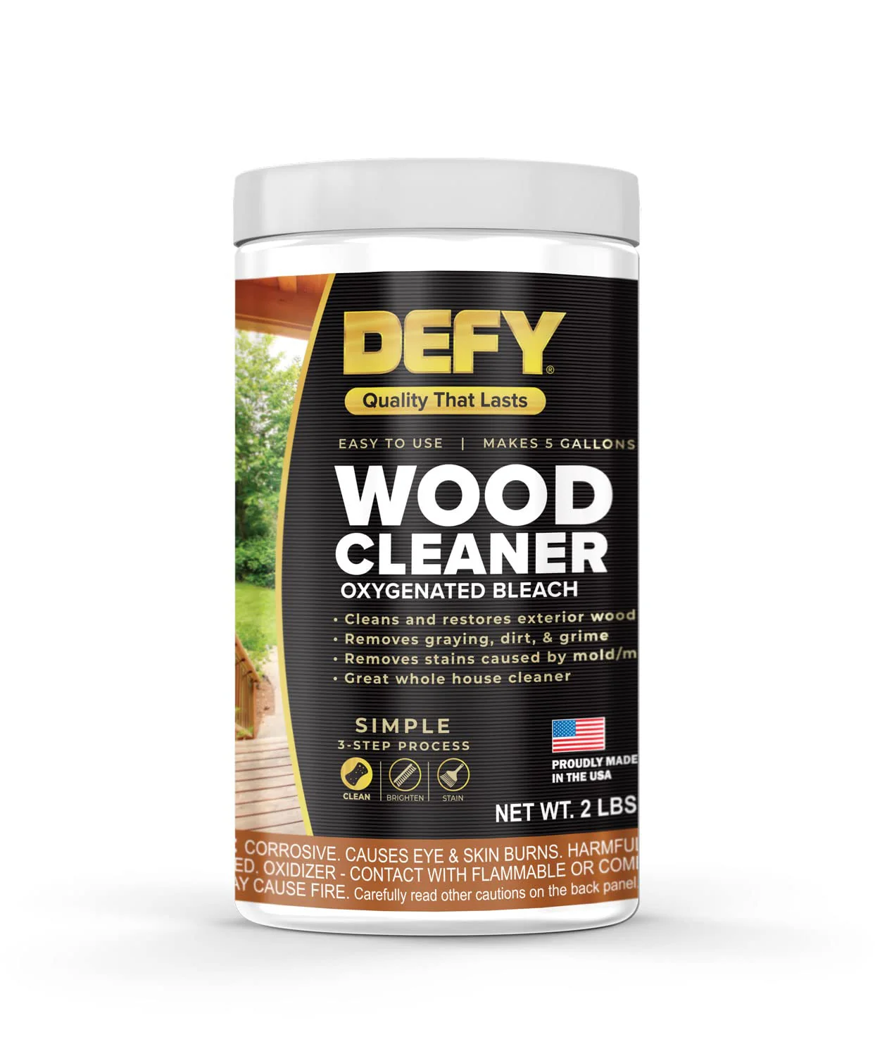 DEFY Wood Deck Cleaner Powdered Concentrate - Cleans Decks, Fences, Siding - 2 lb Concentrate