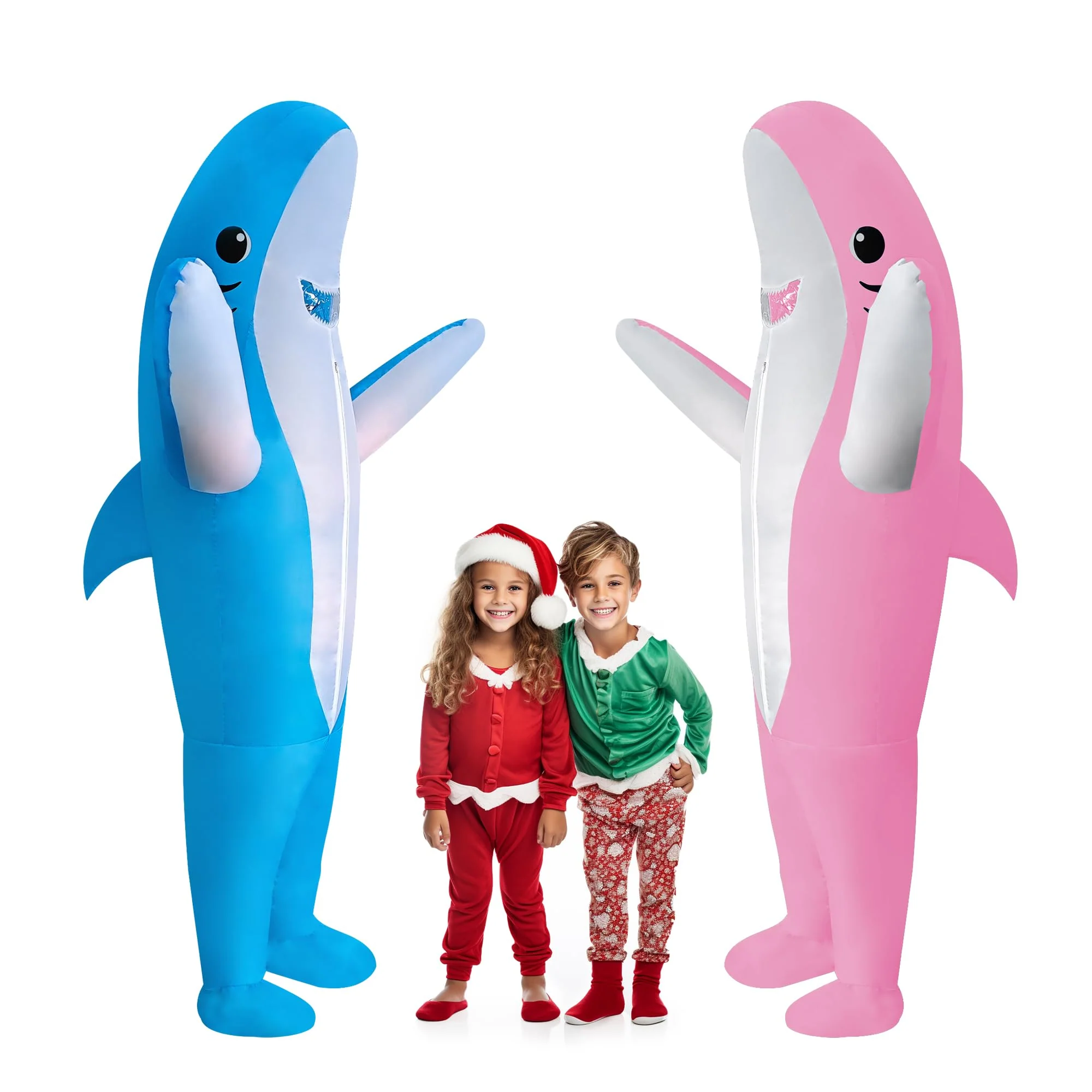 DeHasion 2 Packs Inflatable Animal Costume Halloween Costume Christmas Blow-Up Costume for Adult/Christmas/Birthday Party (Blue/Pink Shark) - Image 2
