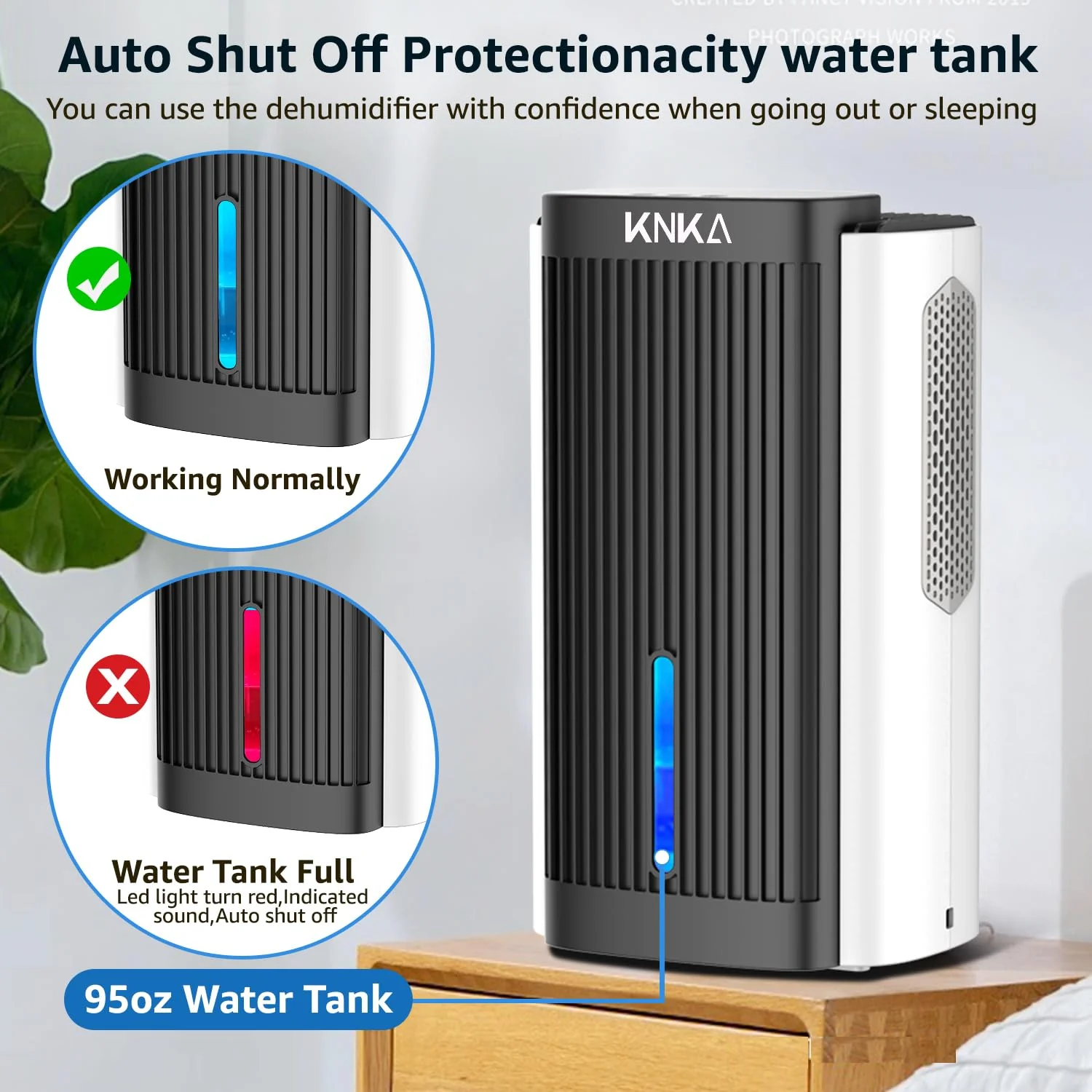 Dehumidifier,95 OZ Water Tank, (1000 sq. ft) Quiet Dehumidifier for Basement, Bathroom, RV, Closet, Bedroom with Auto Shut Off, Sleep Mode,7 Colors LED Light, Dehumidifiers for Home, White - Image 6