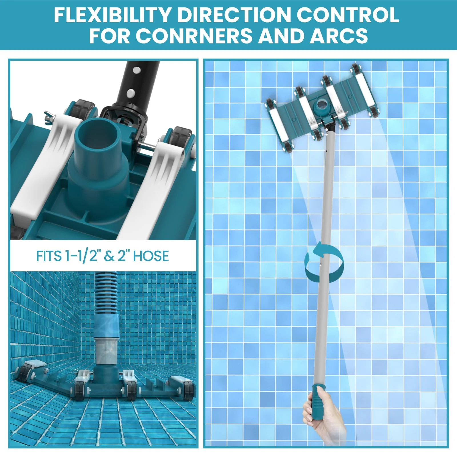 Deluxe Swimming Pool Cleaning Kit Including Pool Net and Vacuum Head, Pool Brush with 13Ft Pole for Above Ground & Inground Swimming Pools - Image 6