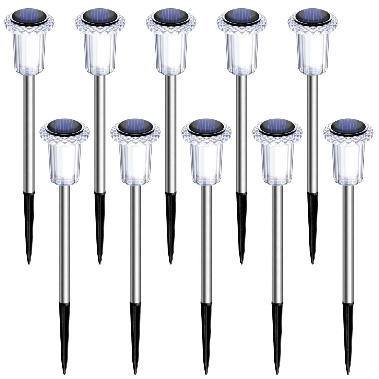 DenicMic Solar Lights Outdoor 10 Pack Waterproof 6000K Cold White LED Stainless Steel Stake for Pathway Yard Garden Driveway Solar Powered Outside Christmas Decor - Image 2