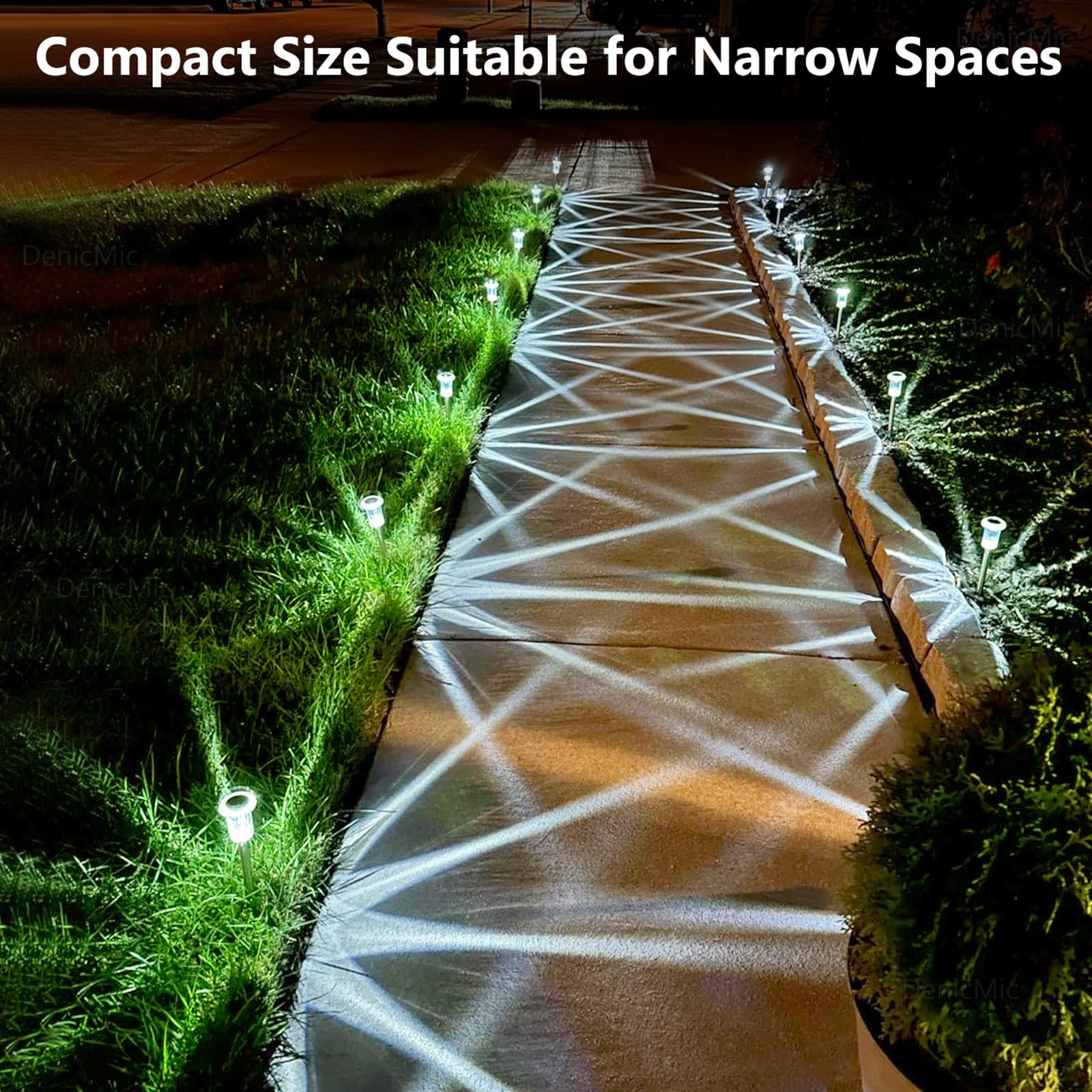 DenicMic Solar Lights Outdoor 10 Pack Waterproof 6000K Cold White LED Stainless Steel Stake for Pathway Yard Garden Driveway Solar Powered Outside Christmas Decor - Image 4