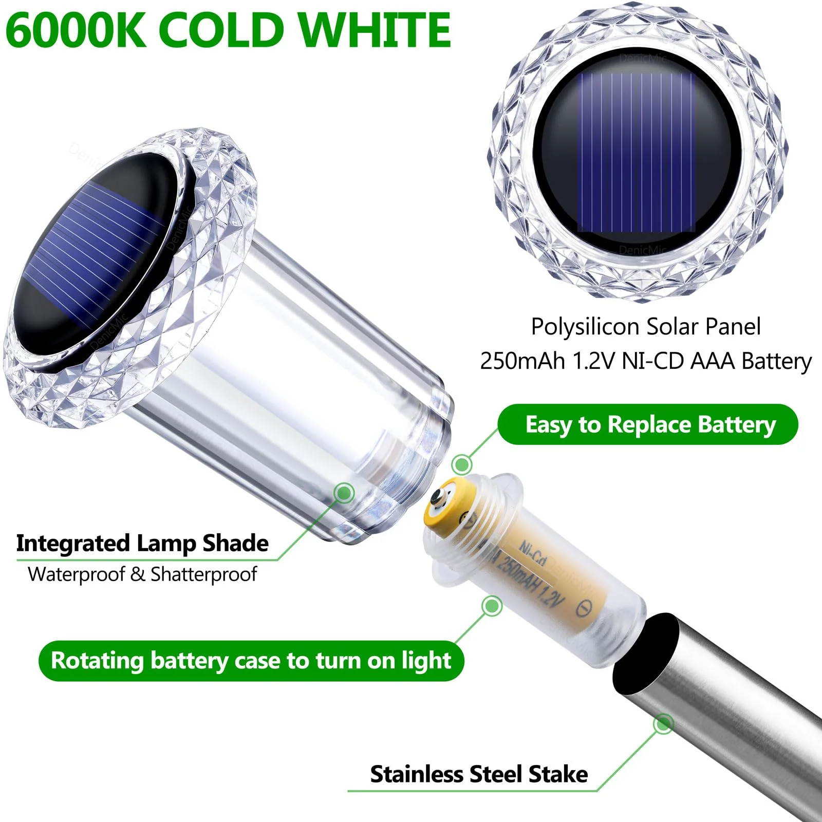 DenicMic Solar Lights Outdoor 10 Pack Waterproof 6000K Cold White LED Stainless Steel Stake for Pathway Yard Garden Driveway Solar Powered Outside Christmas Decor - Image 9