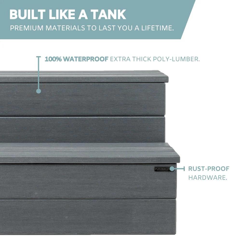 DENKOE Hot Tub Steps - Wood-Looking Plastic, 100% Waterproof, Gray Non-Slip, Heavy Duty Outdoor Spa Stairs - Multi-Use for Porch, Fits Any Size - Image 4