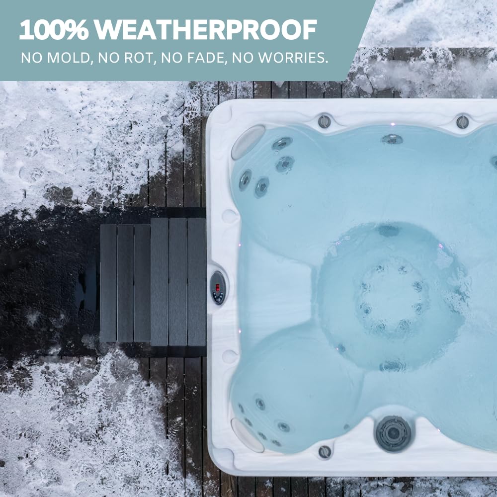 DENKOE Hot Tub Steps - Wood-Looking Plastic, 100% Waterproof, Gray Non-Slip, Heavy Duty Outdoor Spa Stairs - Multi-Use for Porch, Fits Any Size - Image 5