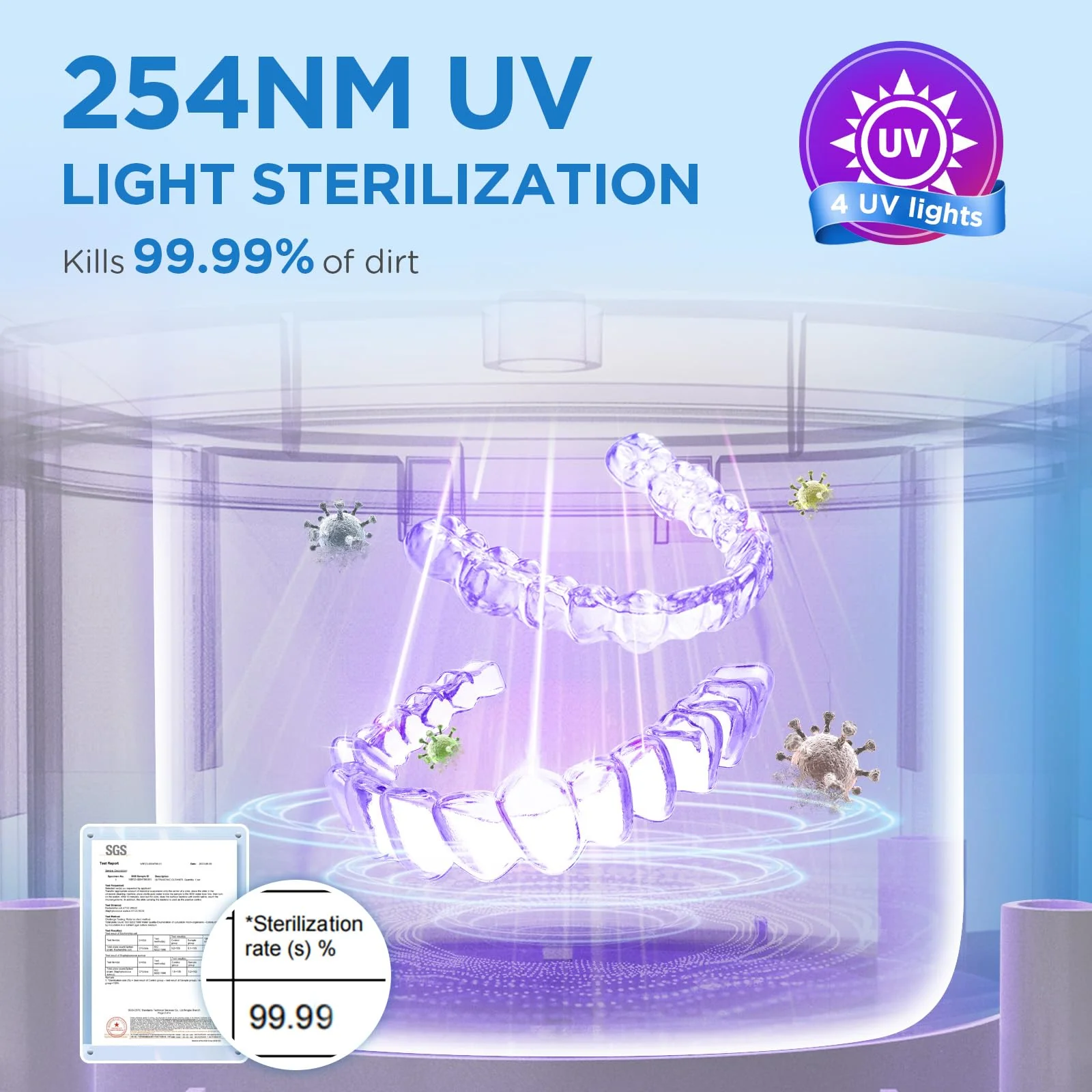 Dental Ultrasonic Retainer Cleaner Machine: 45kHz Dental Cleaning Pod with Digital Timer & 200ML, Cleaning for Dentures, Mouth Guards, Aligners, Night Guards, Braces, Toothbrush Heads & Jewelry, Blue - Image 4