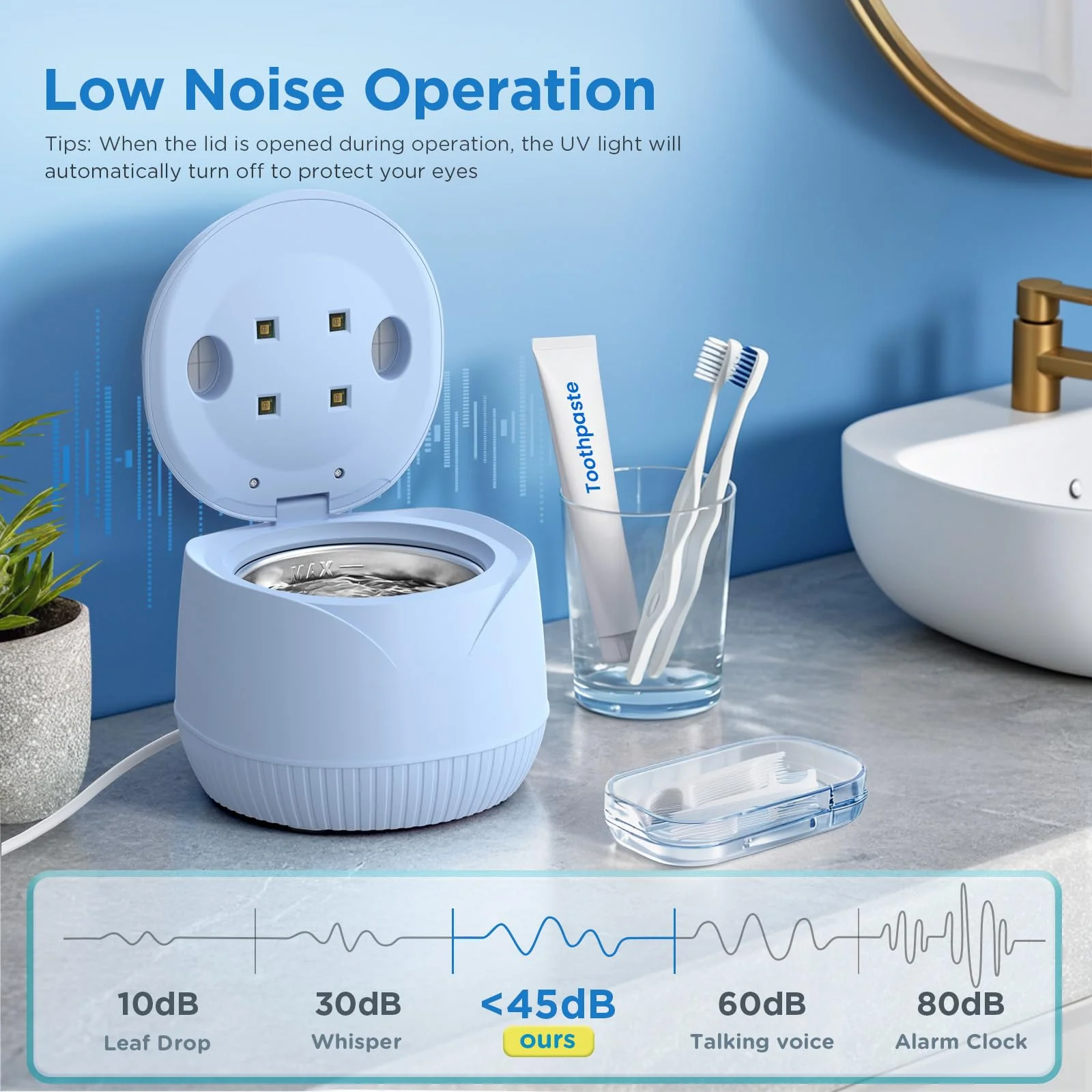 Dental Ultrasonic Retainer Cleaner Machine: 45kHz Dental Cleaning Pod with Digital Timer & 200ML, Cleaning for Dentures, Mouth Guards, Aligners, Night Guards, Braces, Toothbrush Heads & Jewelry, Blue - Image 7