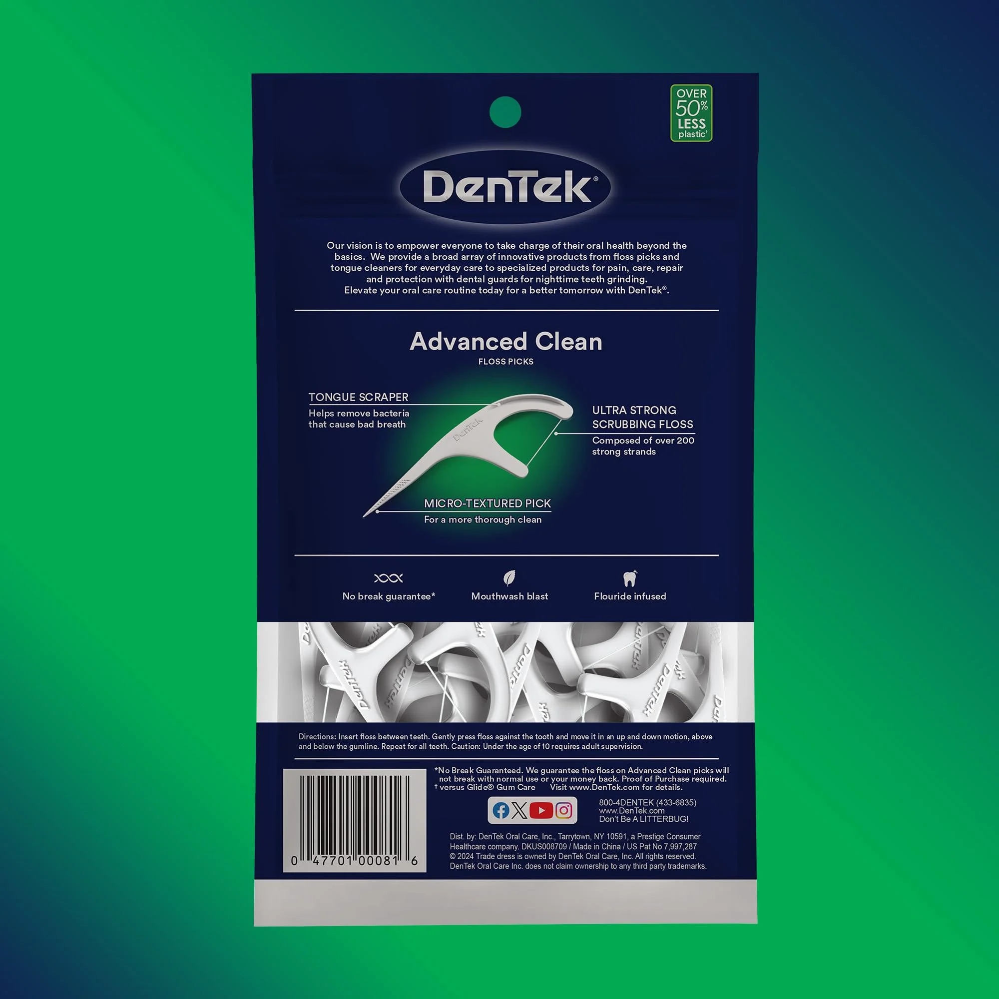 DenTek Advanced Clean Floss Picks with No Break & No Shred Dental Floss, Plaque Remover, 90 Count - Image 8