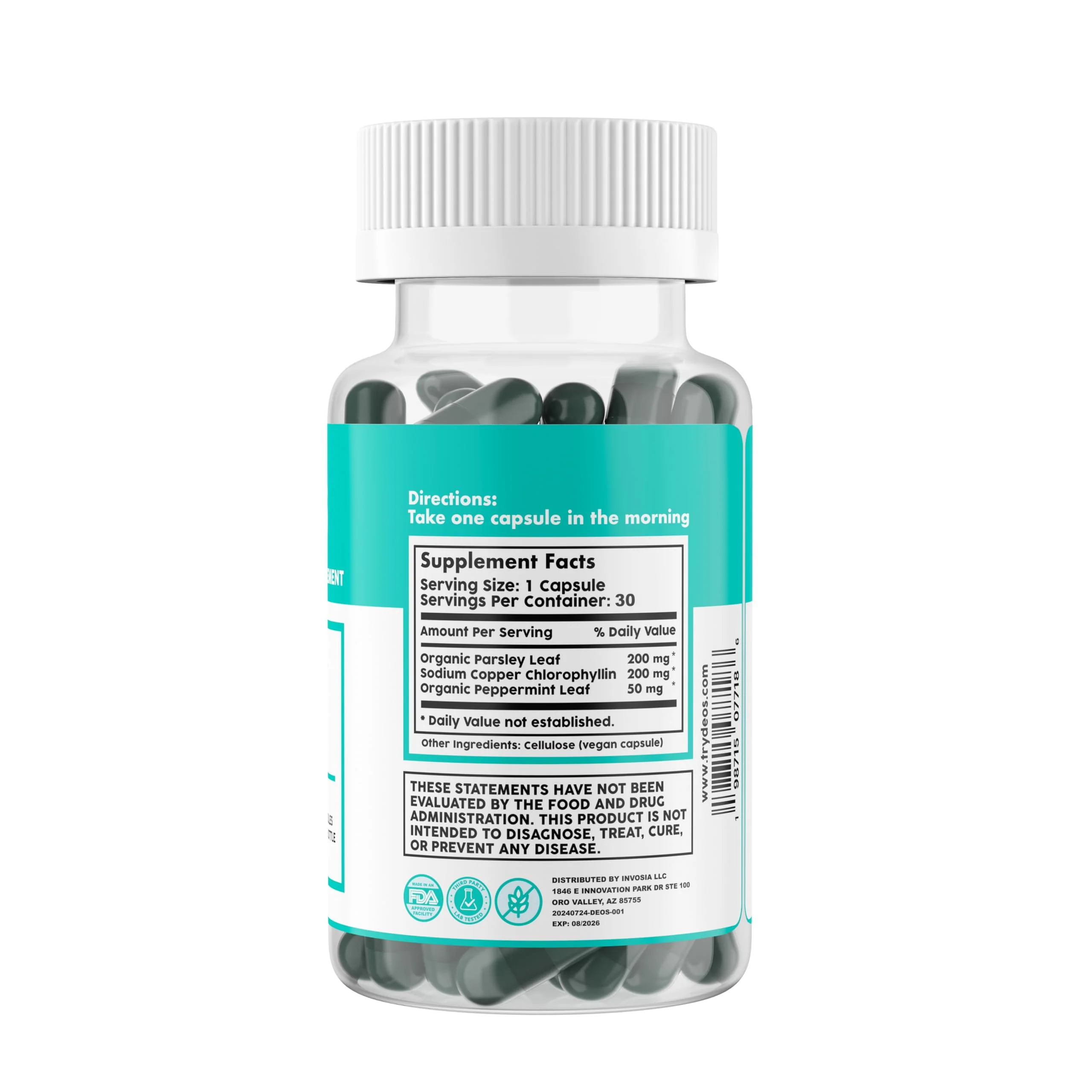 DEOS Internal Deodorant Supplement – Full Body Deodorizer for Gut Health, Skin Health, Detox & Digestion Support – Natural Odor Control Chlorophyll Pills | 30 Capsules - Image 2
