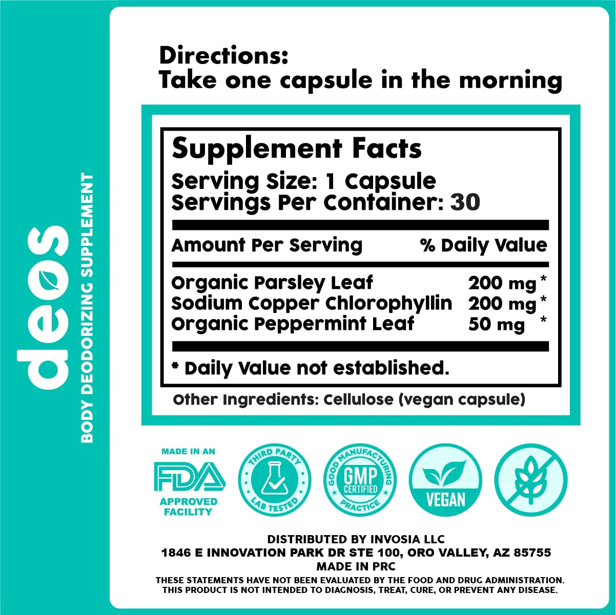 DEOS Internal Deodorant Supplement – Full Body Deodorizer for Gut Health, Skin Health, Detox & Digestion Support – Natural Odor Control Chlorophyll Pills | 30 Capsules - Image 3