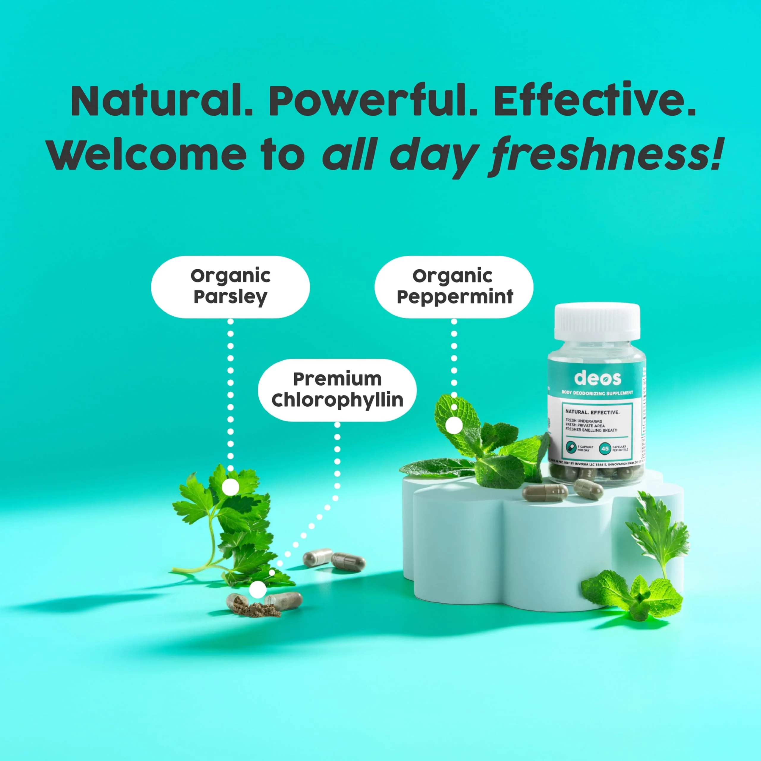 DEOS Internal Deodorant Supplement – Full Body Deodorizer for Gut Health, Skin Health, Detox & Digestion Support – Natural Odor Control Chlorophyll Pills | 30 Capsules - Image 6