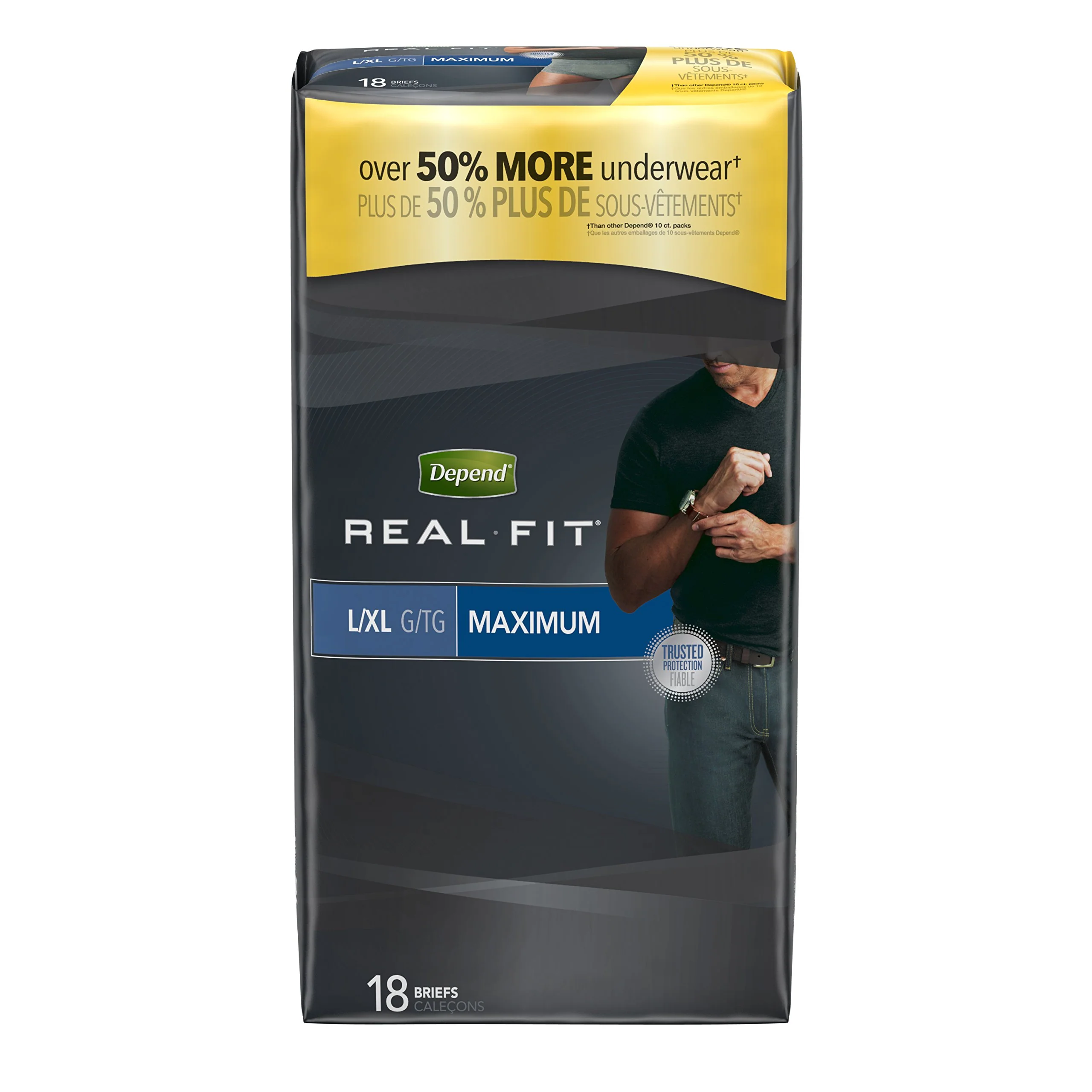 Depend Real Fit Incontinence Underwear for Men, Maximum Absorbency, L/XL, Grey