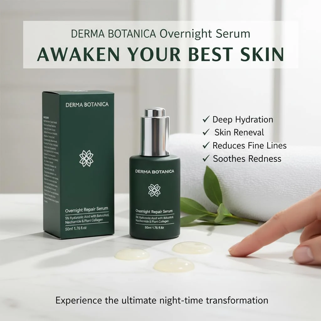 Derma Botanica Overnight Repair Serum,Derma Botanica Overnight Serum,with Multi-Molecular Hyaluronic Acid - smooth, and refresh the look of skin for a more youthful appearance. 1.76fl.oz(1pc) - Image 9