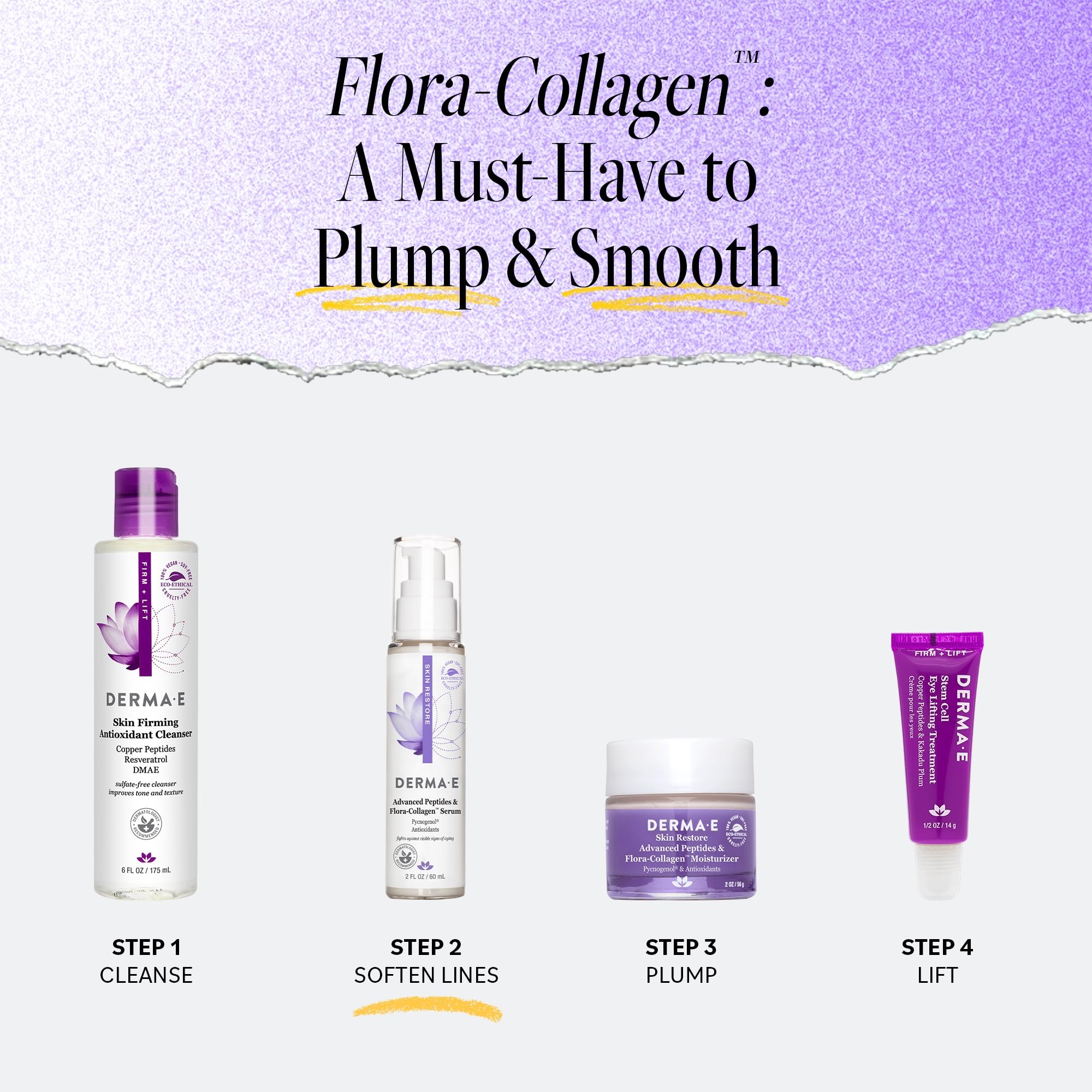 DERMA E Advanced Peptides and Vegan Flora-Collagen Serum – Double Action Collagen Face Cream with Peptide Complex – Intensely Hydrating Serum for Lines, Wrinkles and Redness, 2 oz - Image 3