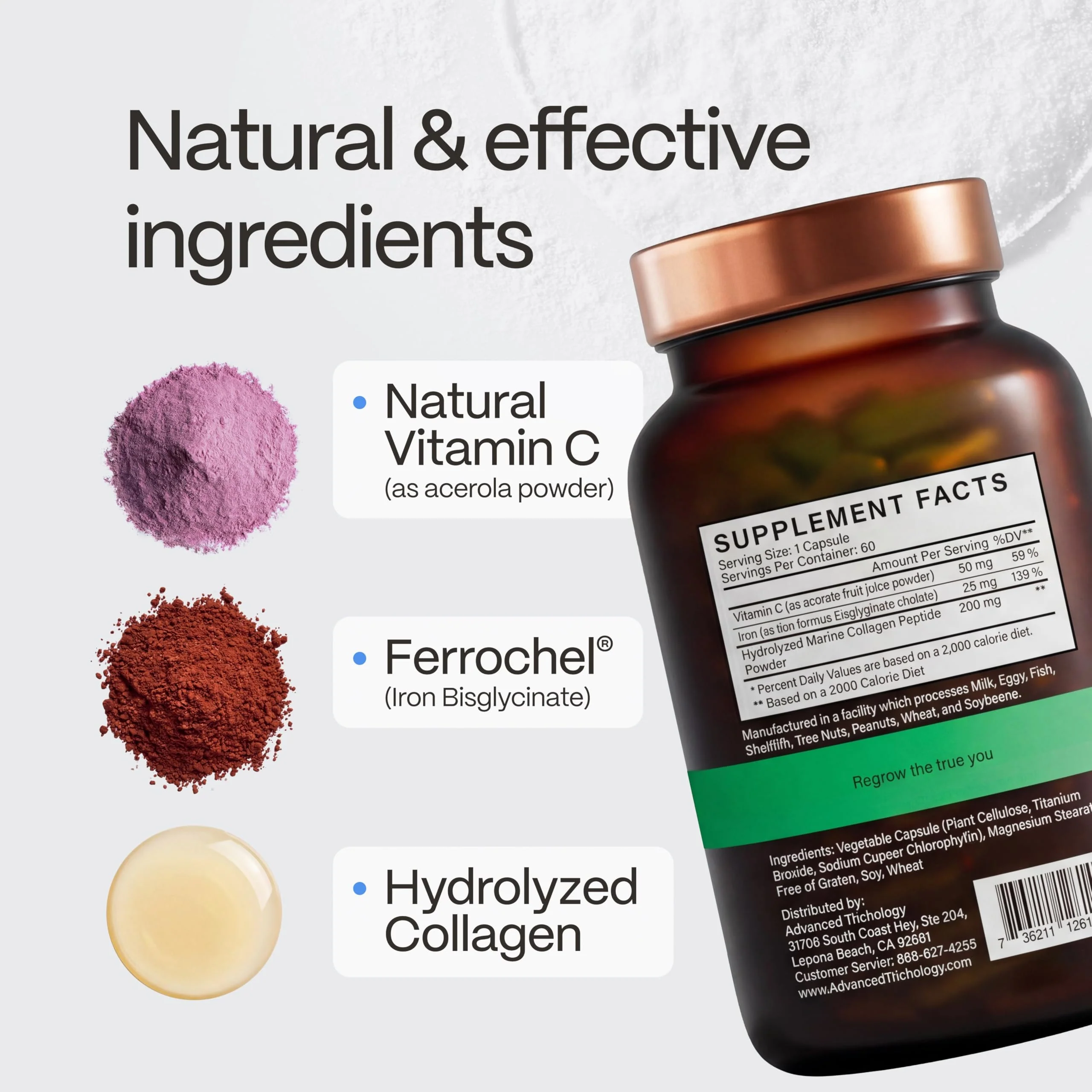 DermaIRON Iron Supplement for Women & Men – Gentle Iron for Low Ferritin & Anemia Support, Hair Thinning & Hair Loss Support, with Collagen & Vitamin C - Image 3
