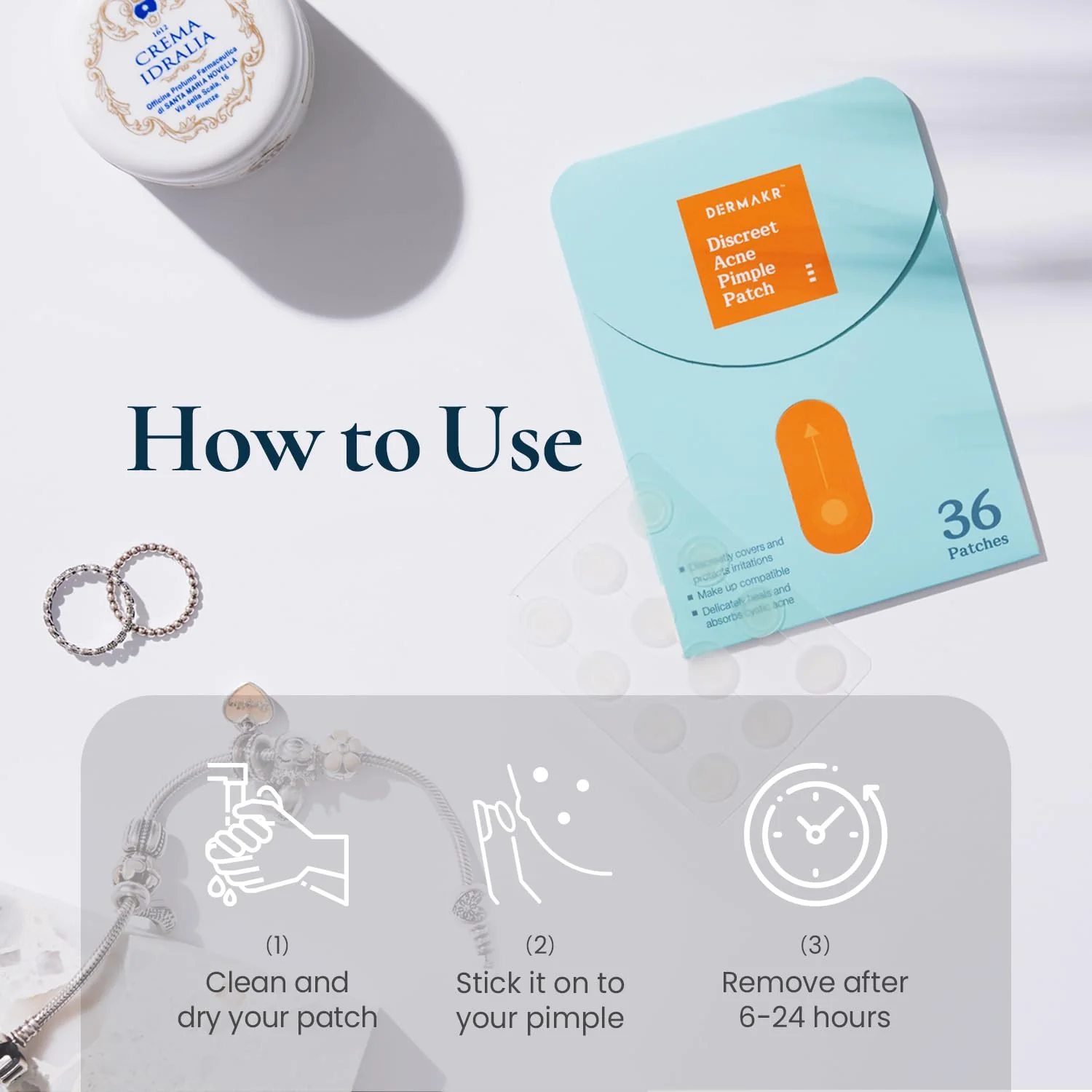 DERMAKR Discreet Acne Pimple Patch | Spot Cover & Treatment Solution Cystic Acne & Pimple | Hydrocolloid Facial Stickers | Waterproof Patches Invisibly Cover Pimples (4packs) - Image 2