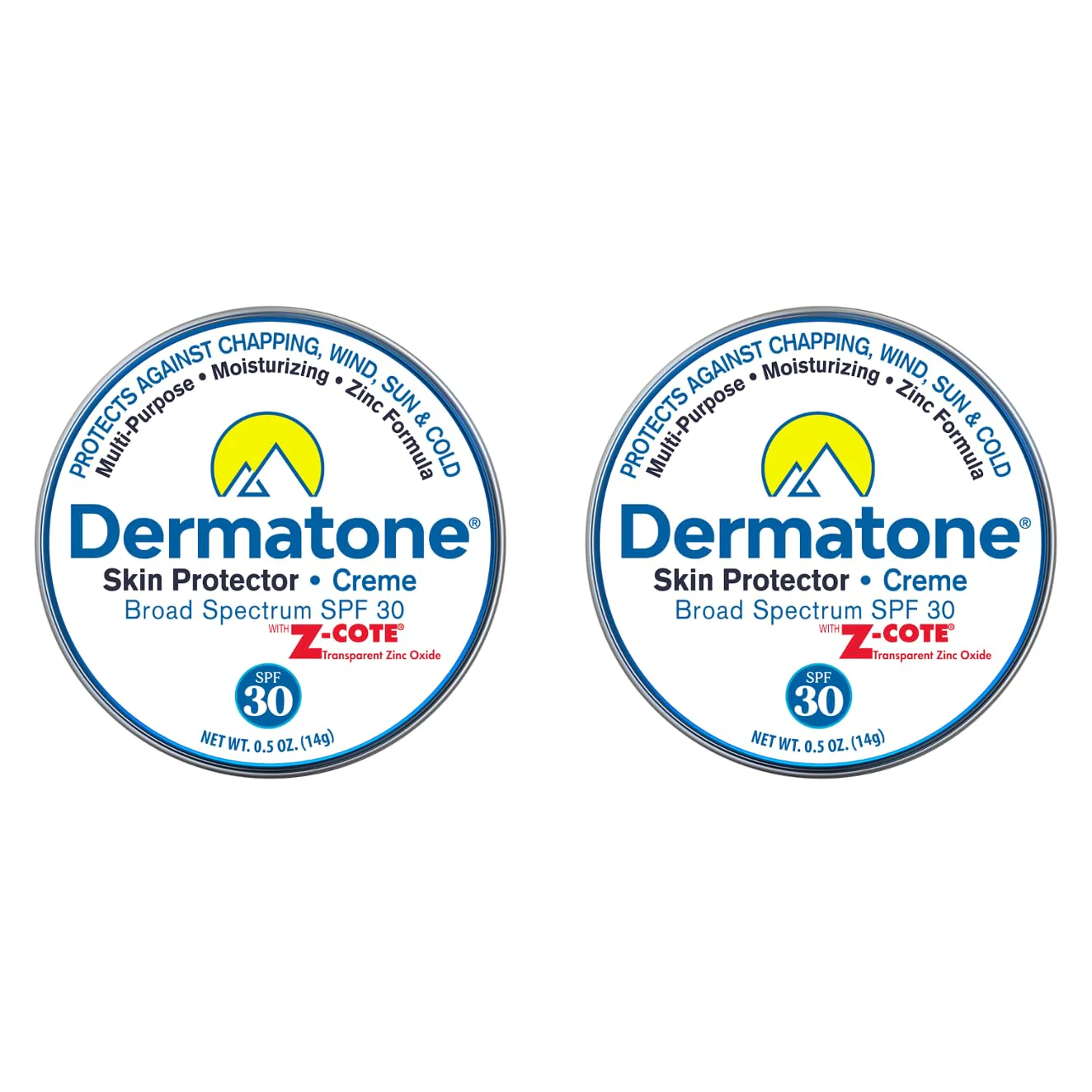 Dermatone Skin Protection Balm w/Zinc SPF 30 | Moisturizing & Barrier Creme | Heals & Repairs Dry Skin | Advanved Therapy Lips and Face Repair | 2-Pack, 0.5 oz Tins