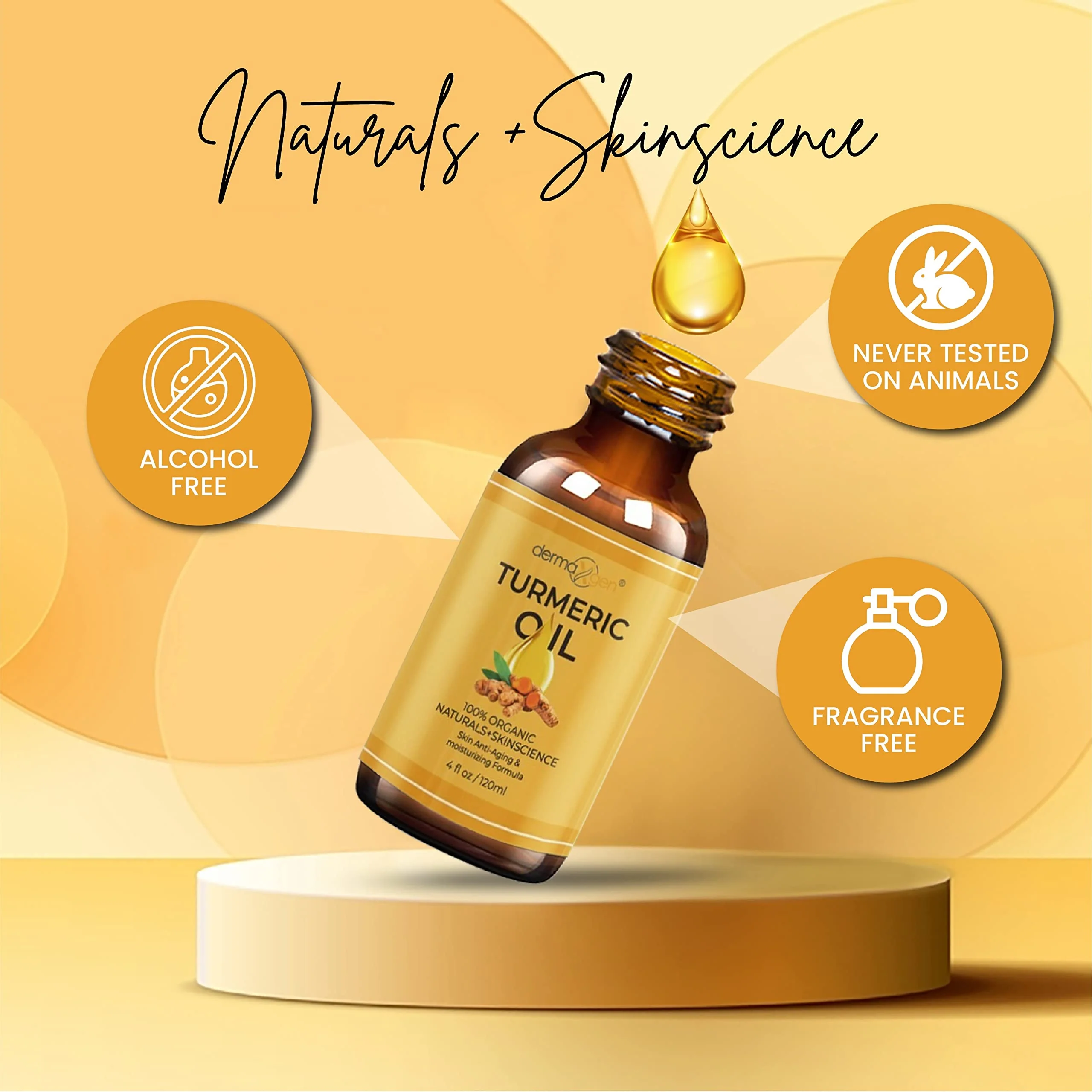 DERMAXGEN Organic Turmeric Oil for Skin Lightening - Turmeric Face Oil for Dark Spots, Anti-Aging & Hydrating Dry Skin - Glow Moisturizer for Face, Neck & Eyes (4 FL OZ / 60 ML) - Image 6