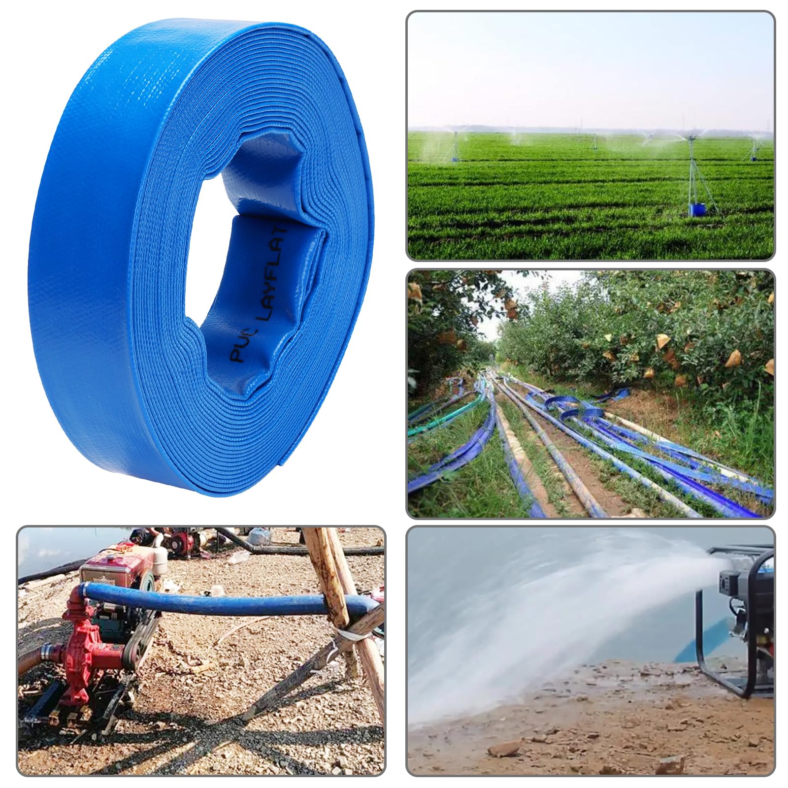DERPIPE Lay-Flat Pool Backwash Hose - 1.5" x 50Ft Reinforced Heavy Duty PVC Discharge Hose Weather-Proof Vinyl Pool Drain Hose for Water Transfer with 2 clamps - Image 2