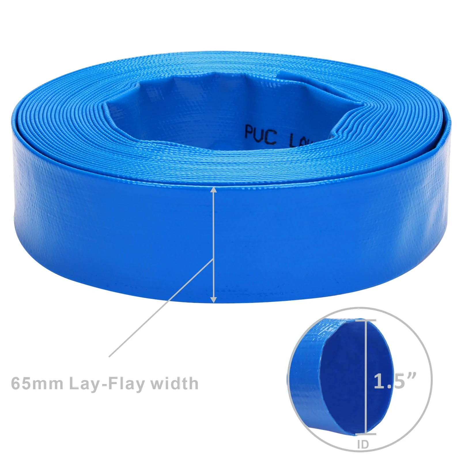 DERPIPE Lay-Flat Pool Backwash Hose - 1.5" x 50Ft Reinforced Heavy Duty PVC Discharge Hose Weather-Proof Vinyl Pool Drain Hose for Water Transfer with 2 clamps - Image 5