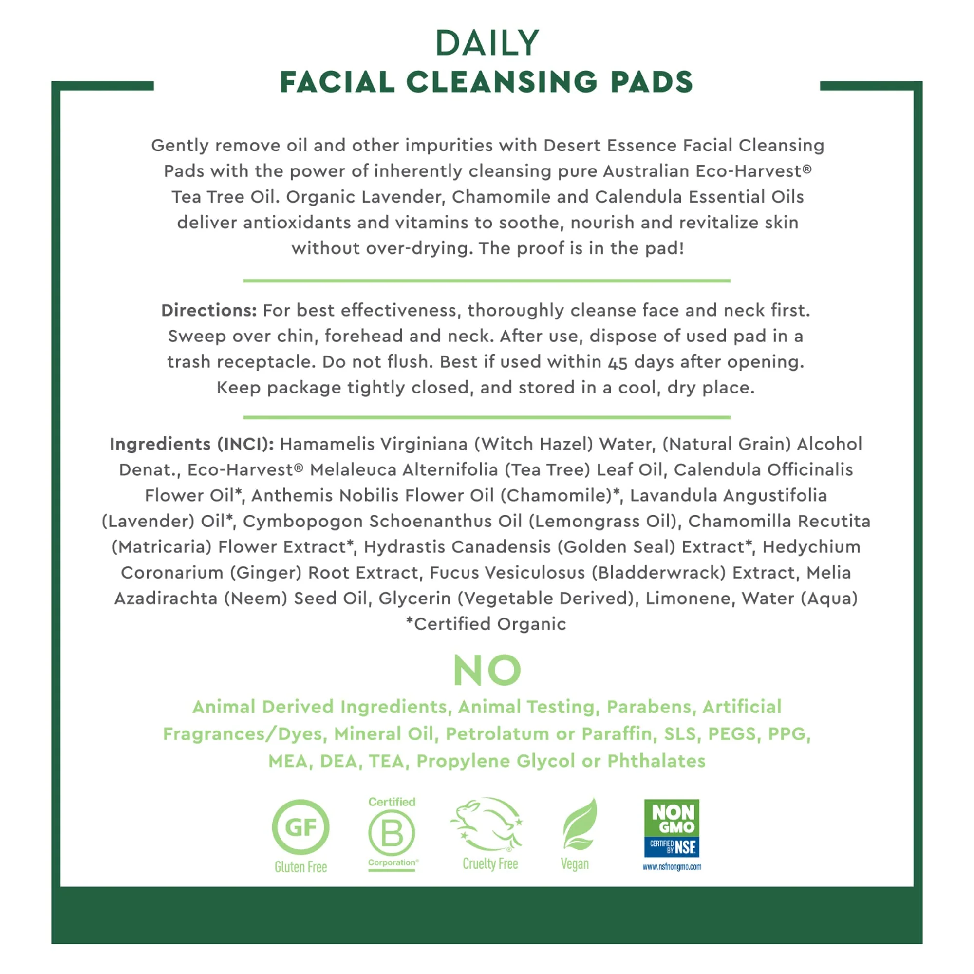 Desert Essene Daily Facial Cleansing Pads with Pure Australian Tea Tree, Witch Hazel, Calendula & Chamomile - Reduce Oil, Minimize Pores - Plant-Based Cleanser - Vegan, Non-GMO, Cruelty-Free - 50 Pads - Image 6